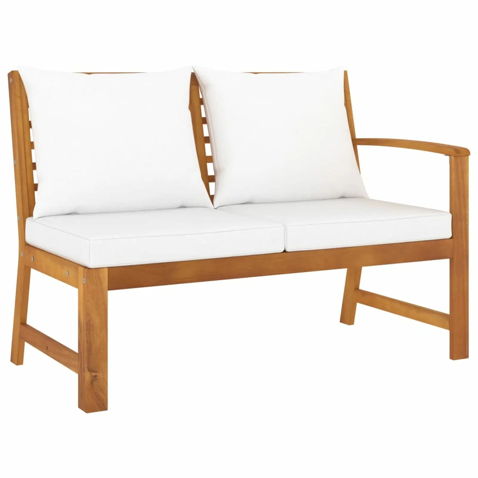 Anself Outdoor Bench with Cushion and Left Armrest Patio Porch Chair Acacia Wood for Backyard. Balcony. Park. Lawn. School Playground. College 45.1 x 23.8 x 31.9 Inches (W x D x H)