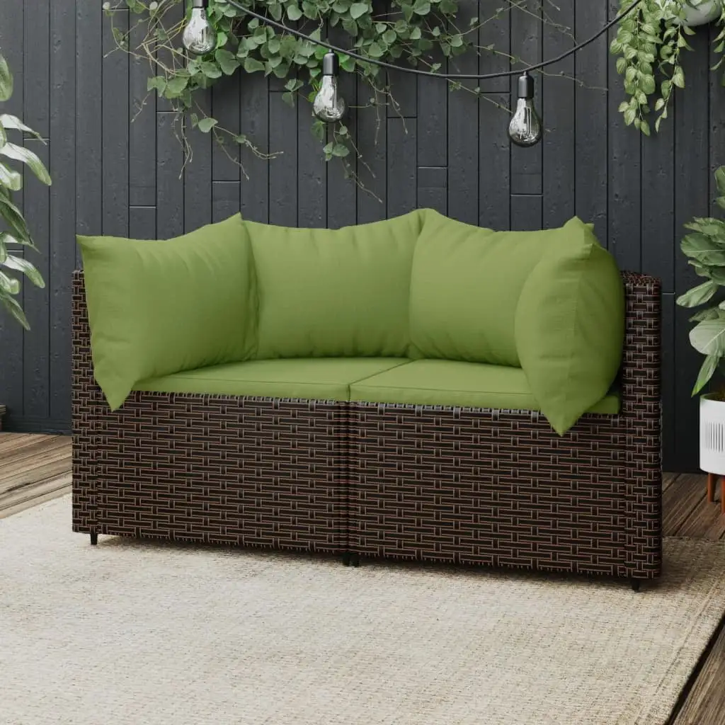 Anself Patio Corner Sofas with Cushions 2 pcs Brown Poly Rattan