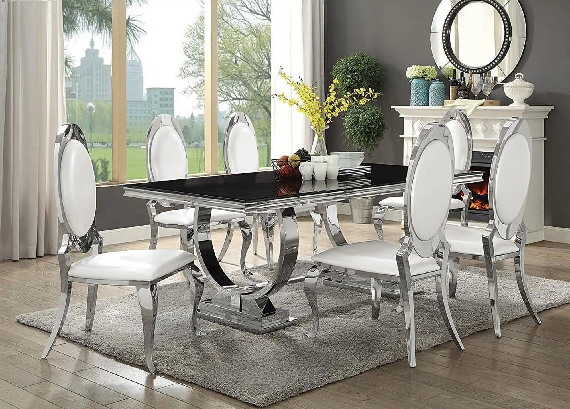 Antoine 5-piece Rectangular Dining Set Creamy White and Chrome