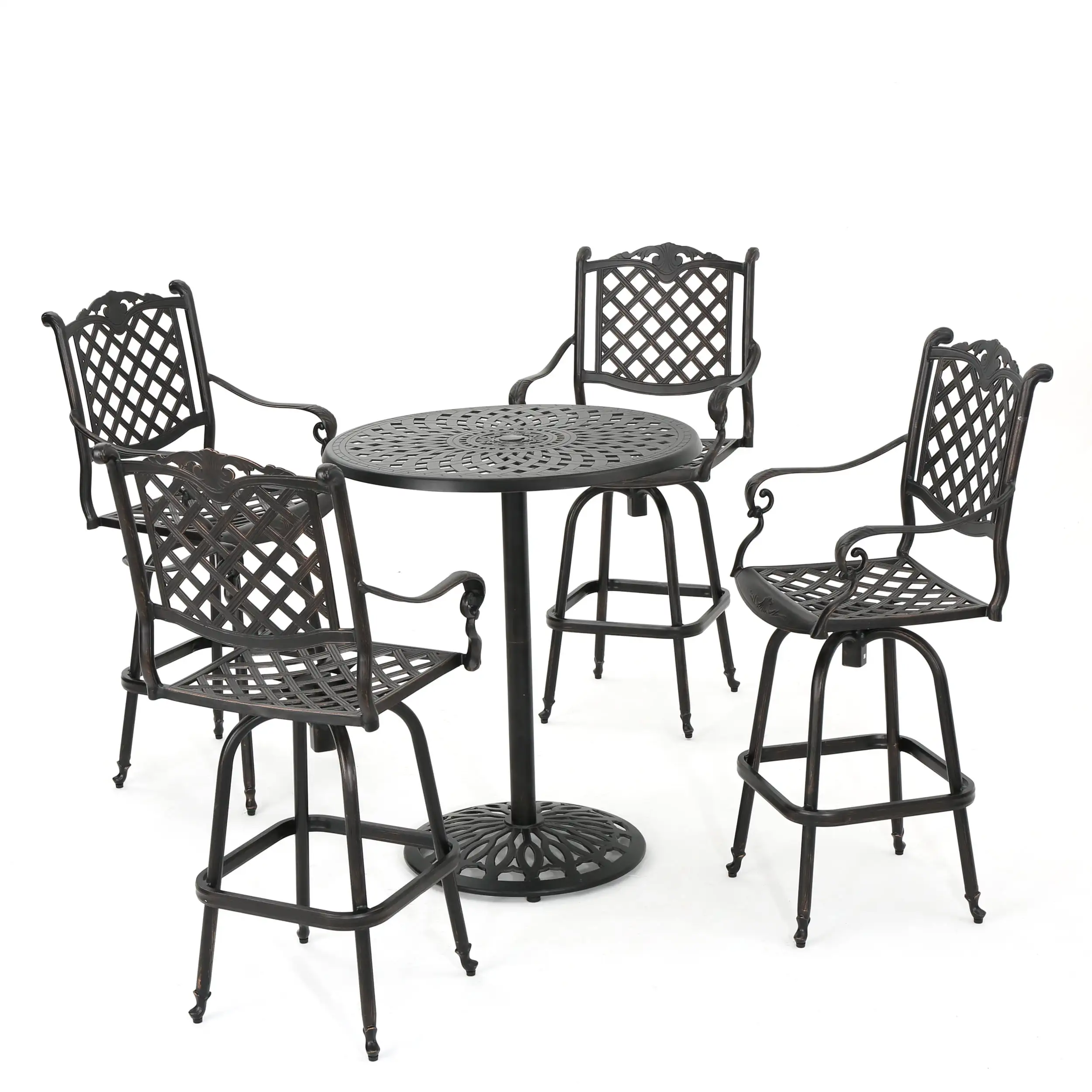 Arianna Outdoor 5 Piece Cast Aluminum Bar Set. Shiny Copper Finish