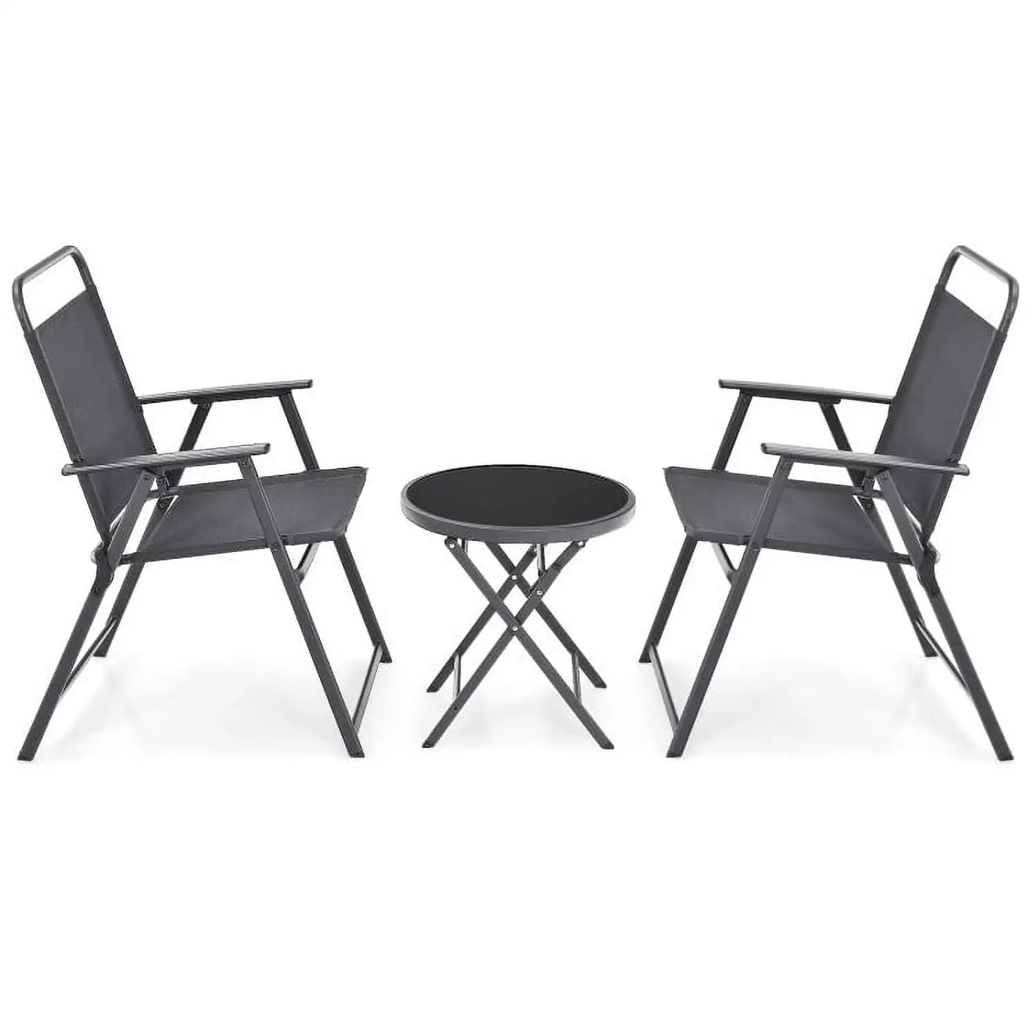 Barara King Garden Conversation Table Set. Conversation Loveseat Chairs Set. 3-Piece Patio Table Set with Tempered Glass Round Table and 2 Lawn Chair-Gray