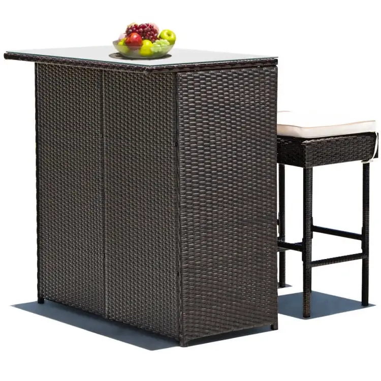 Barara King Patio Dining Sets. Patio Table and Chairs Set. 3-piece Rattan Wicker Bar Table Stools Dining Set Cushioned Chairs