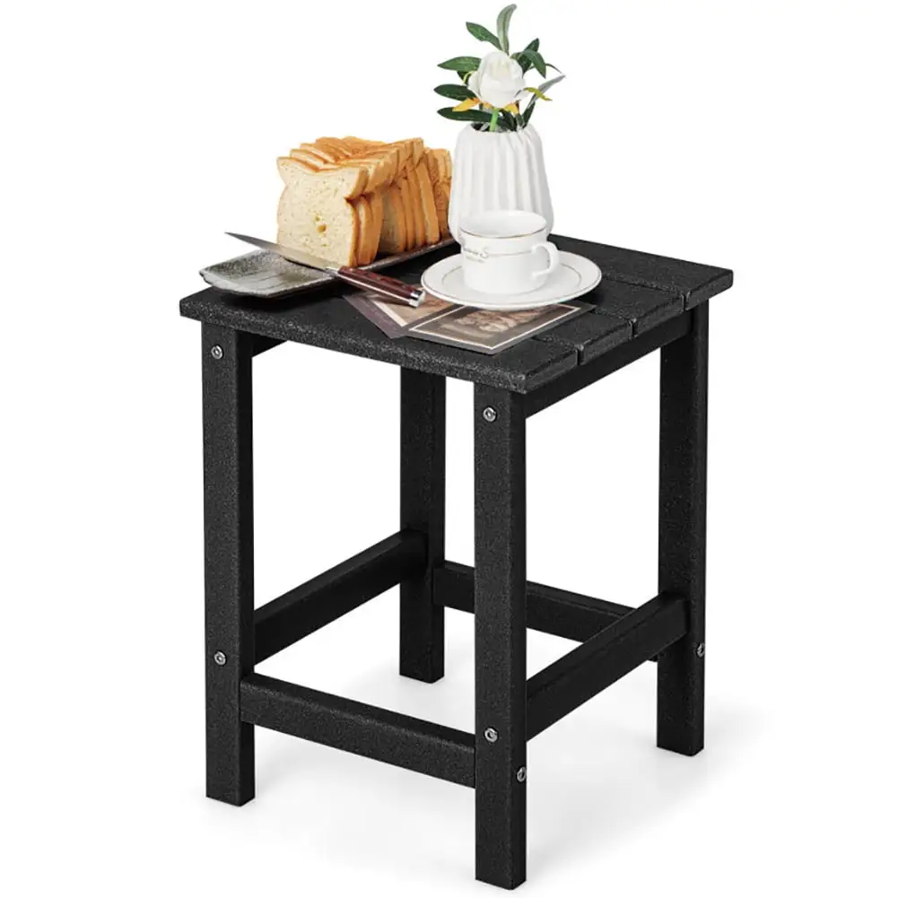 Barara King Side Table. End Table. Patio Coffee Bistro Table. 14 Inch Square Weather-Resistant Adirondack Side Table-Black