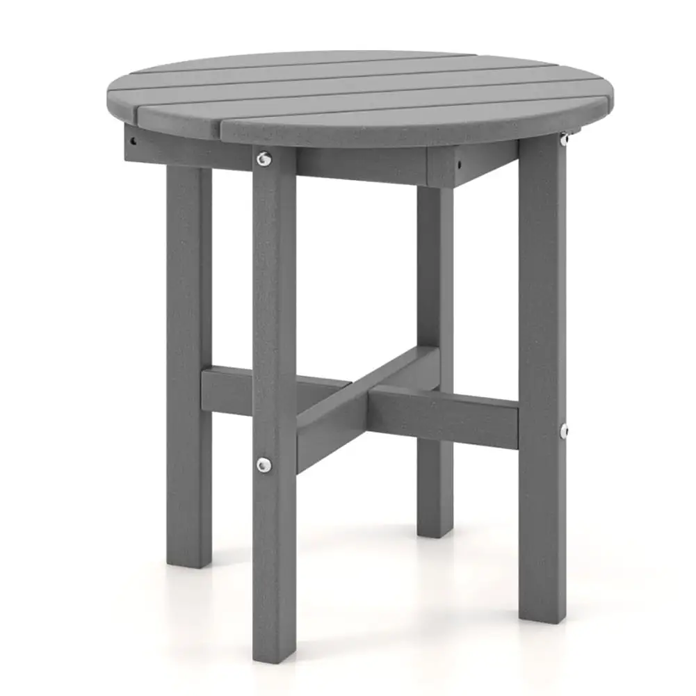 Barara King Side Table. End Table. Patio Coffee Bistro Table. 18 Inch Adirondack Round Side Table with Cross Base and Slatted Surface-Gray