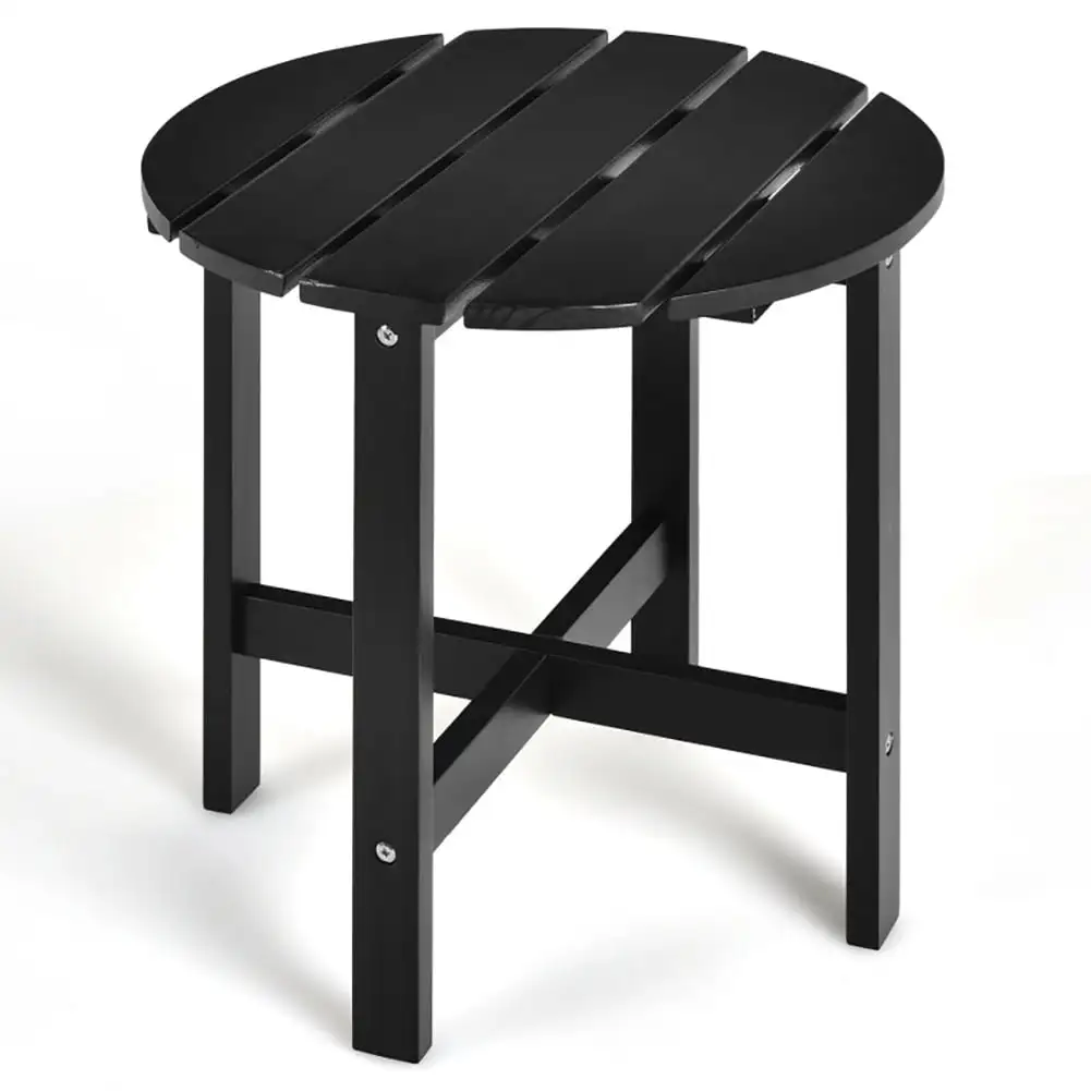 Barara King Side Table. End Table. Patio Coffee Bistro Table. 18 Inch Patio Round Side Wooden Slat End Coffee Table for Garden-Black