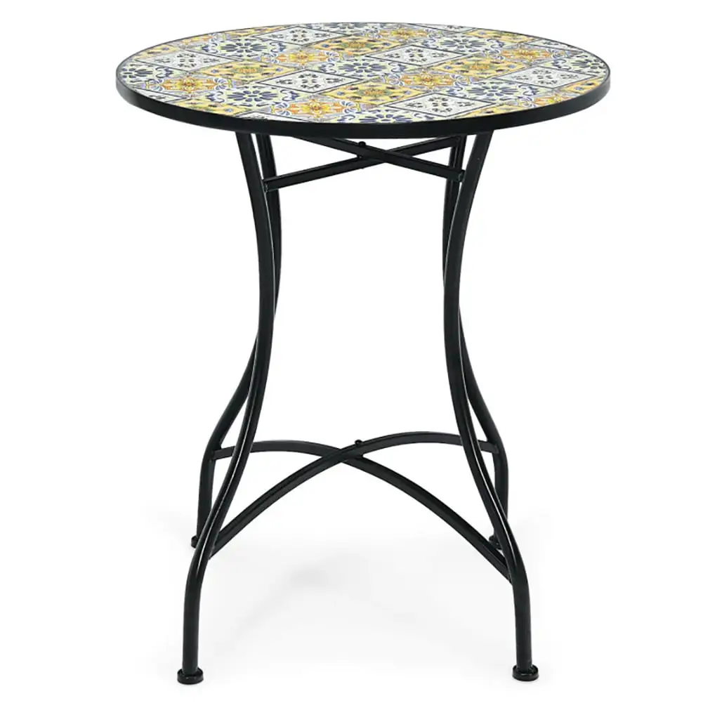 Barara King Side Table. End Table. Patio Coffee Bistro Table. 28 Inch Mosaic Round Table with Exquisite Floral Pattern