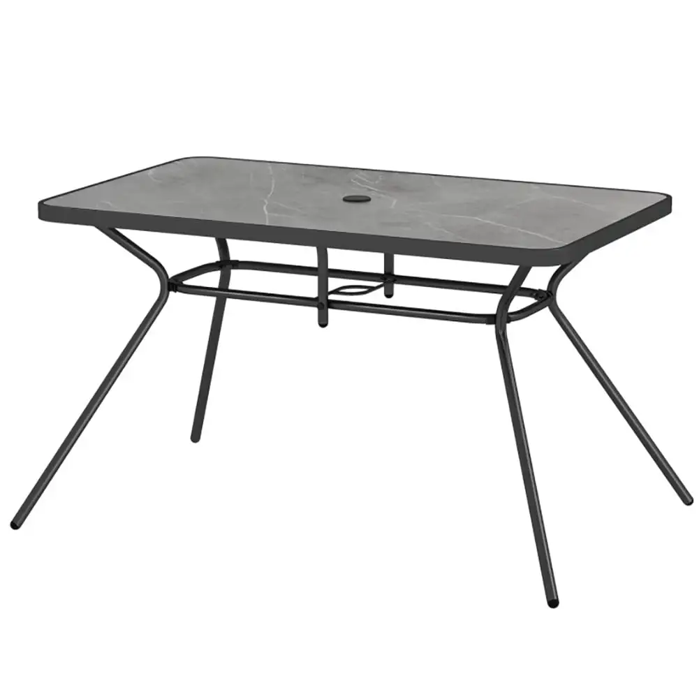 Barara King Side Table. End Table. Patio Coffee Bistro Table. 49 Inch Patio Rectangle Dining Table with Umbrella Hole-Gray