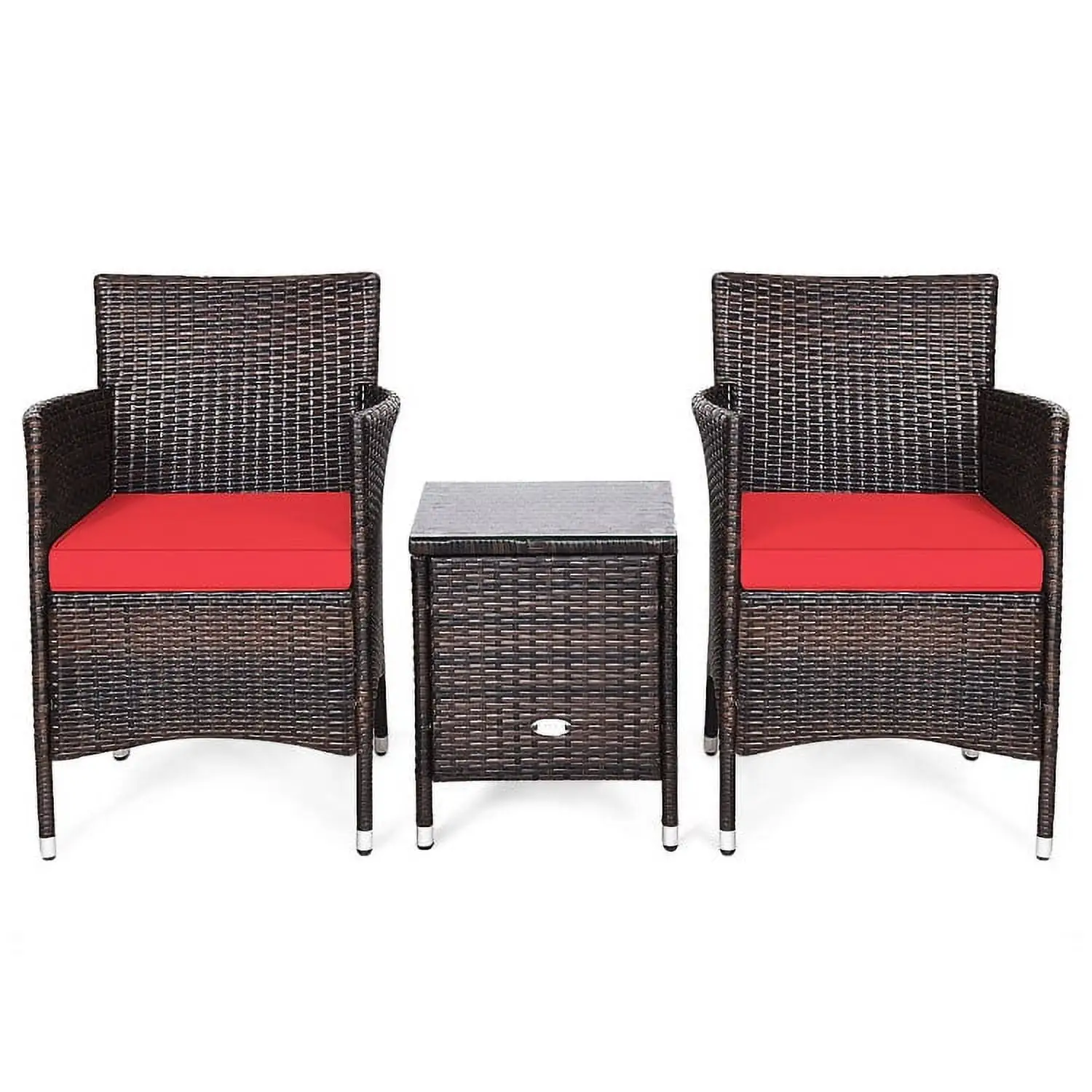 Barara King Sofa Couch Conversation Sets. Outdoor Bistro Set. PE Rattan Wicker 3 Pcs Outdoor Sofa Set w/Washable Cushion and Tabletop. Conversation Furniture for Garden Poolside Balcony (Red)