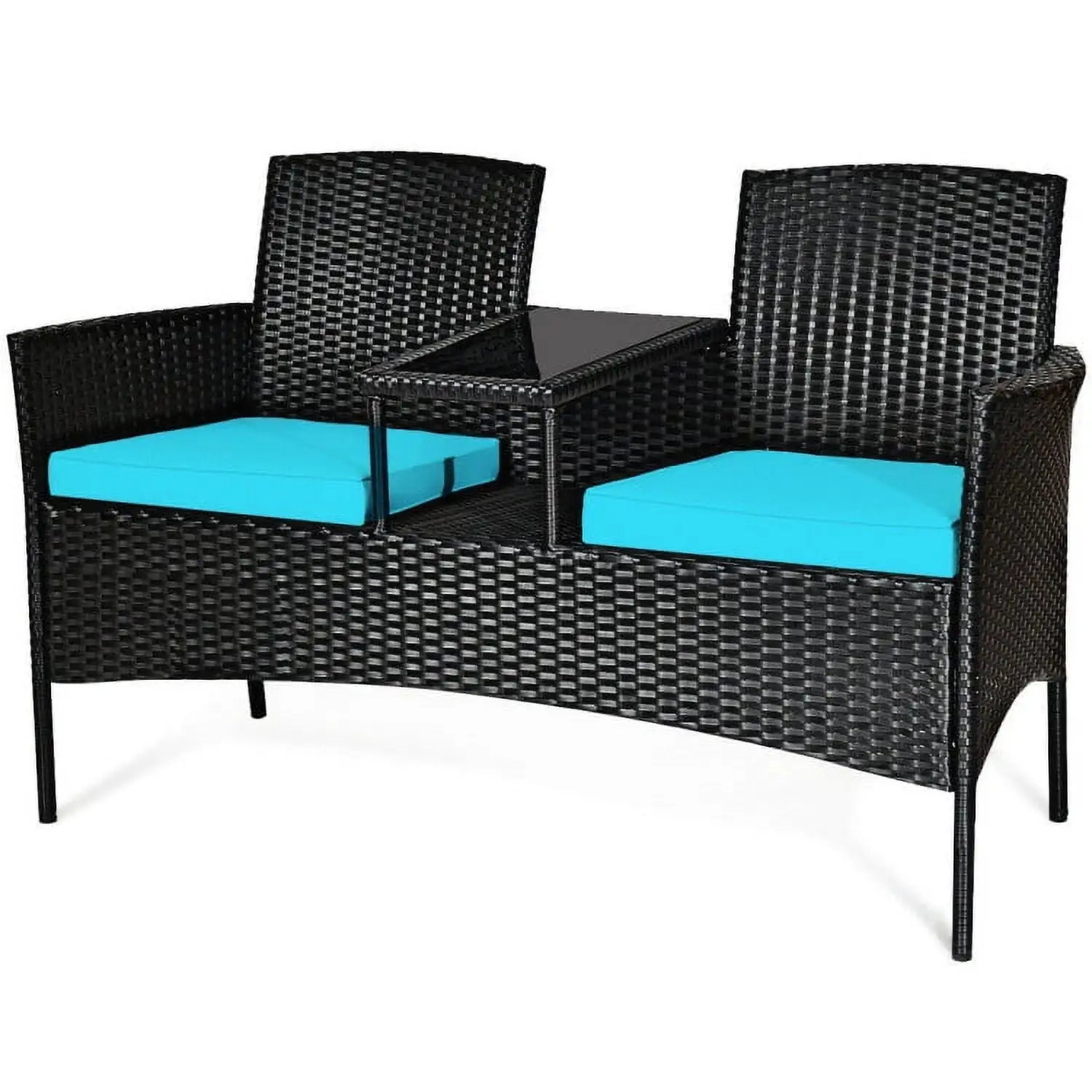 Barara King Weather Patio Bistro Outdoor Furniture Set Tempered Coffee Table. for Garden. Balcony. Yard Poolside. Turquoise