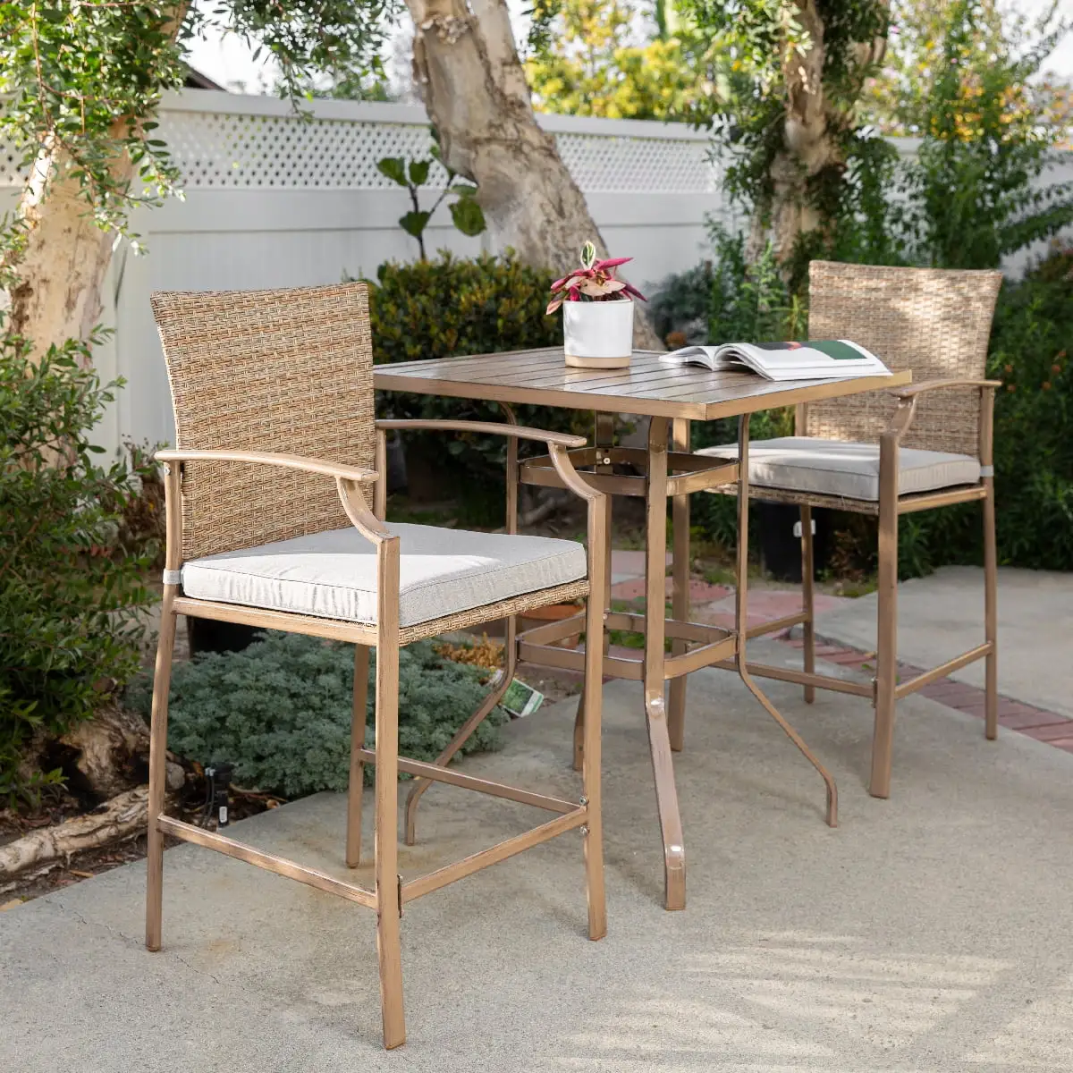 Barton 3pc Patio Bar stools w/Bar Table Outdoor All Weather Cushioned