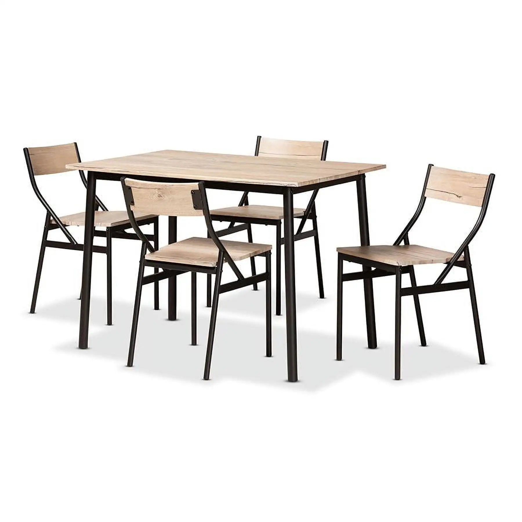 Baxton Studio Carmen Oak Brown Finished and Dark Brown Metal 5-Piece Dining Set