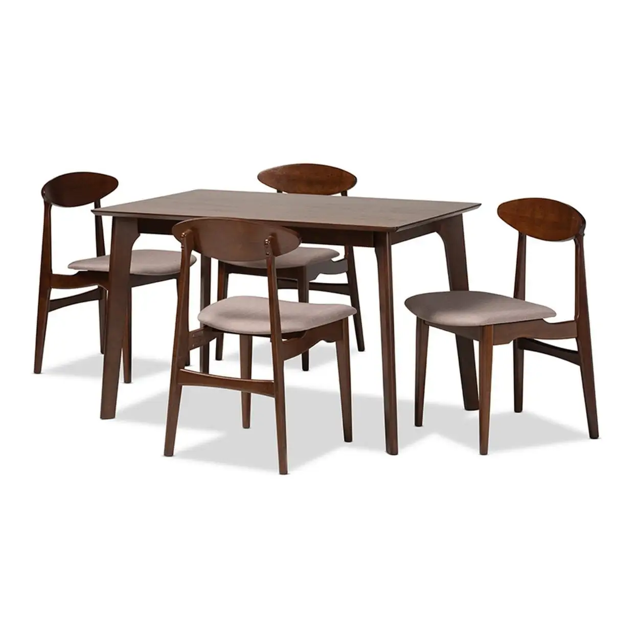 Baxton Studio Daria Mid-Century Modern Warm Grey Fabric and Dark Brown Finished Wood 5-Piece Dining Set