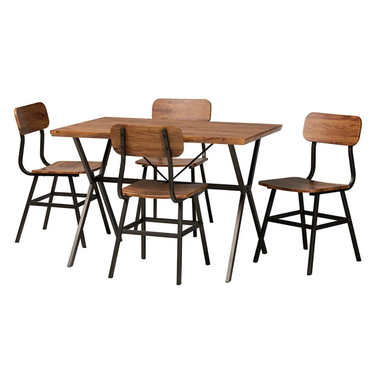 Baxton Studio Irwin Modern Industrial Walnut Brown Finished Wood and Black Metal 5-Piece Dining Set