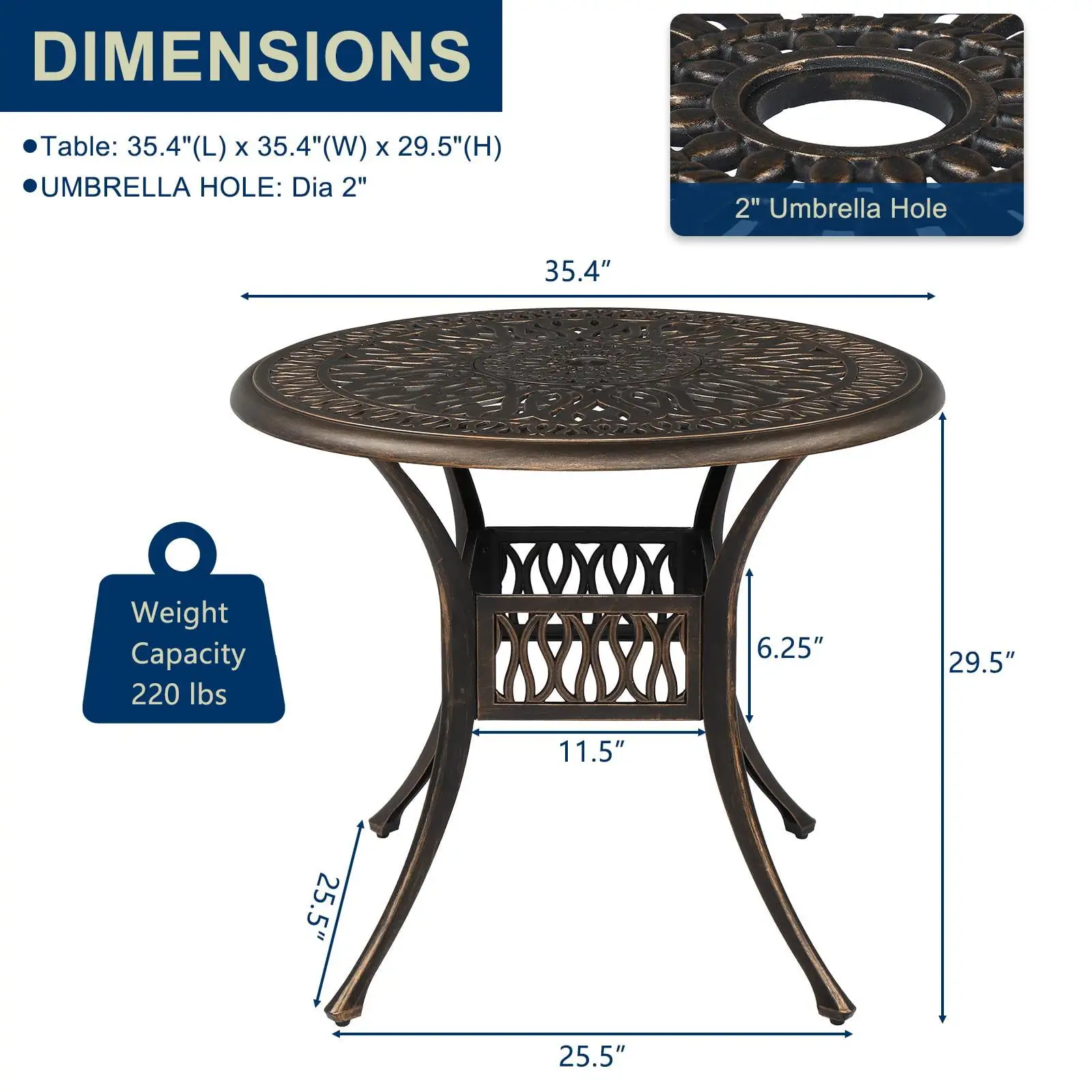 BaytoCare 35.4 Round Compact Bistro Table w/ Umbrella Hole Patio Conversation Table