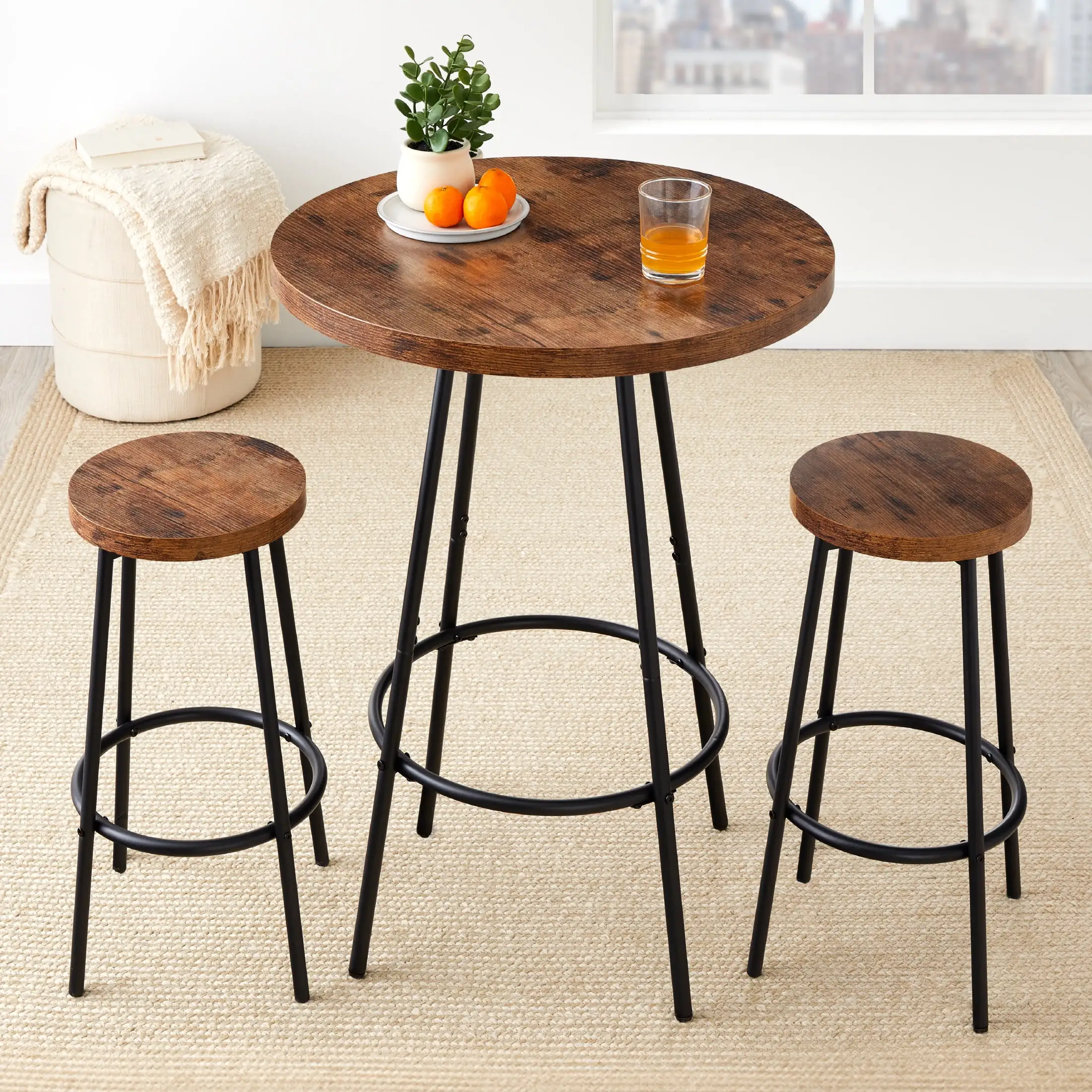 Best Choice Products 3-Piece Bistro Set. Modern Round Counter Height Dining Set w/ 2 Stools. Metal Frame - Medium Brown