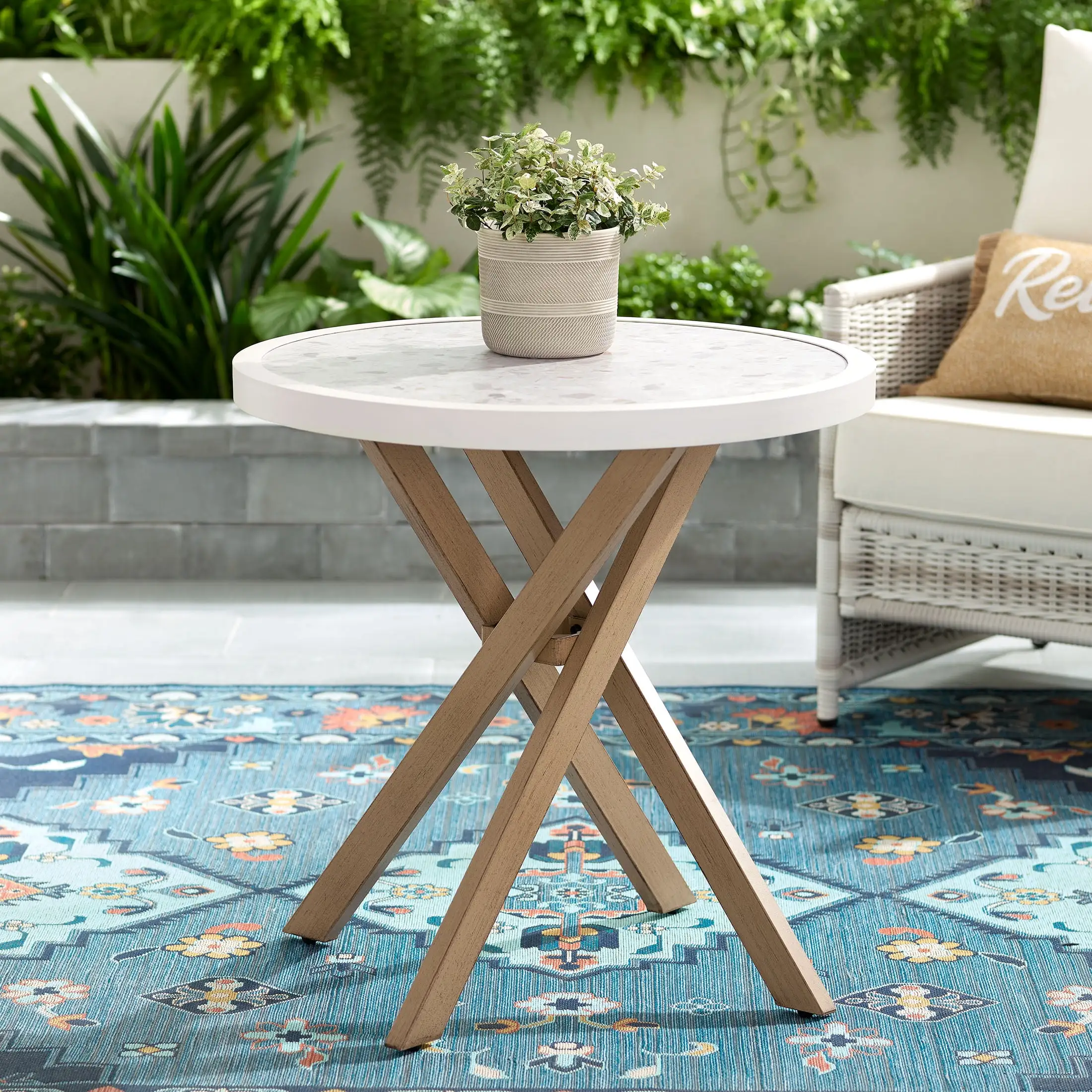 Better Homes & Gardens Paige 27 Round Outdoor Tile Top Bistro Table. White