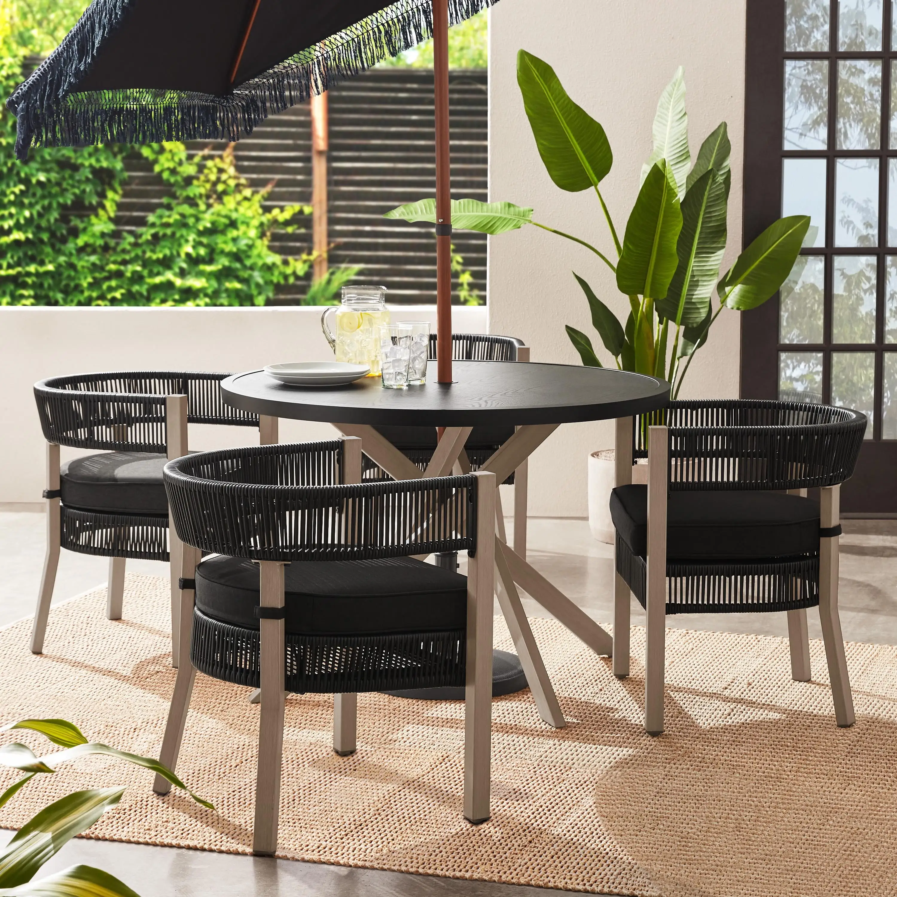 Better Homes & Gardens Tarren 5-Piece Wicker Outdoor Dining Set. Black