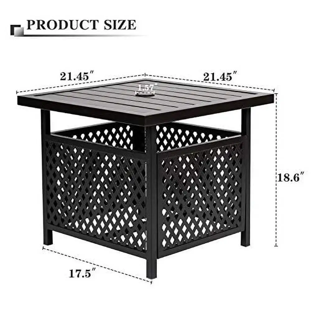 Betterland Outdoor Umbrella Side Table. Patio Metal Square Coffee Bistro Table with 1.57 Umbrella Hole. Black