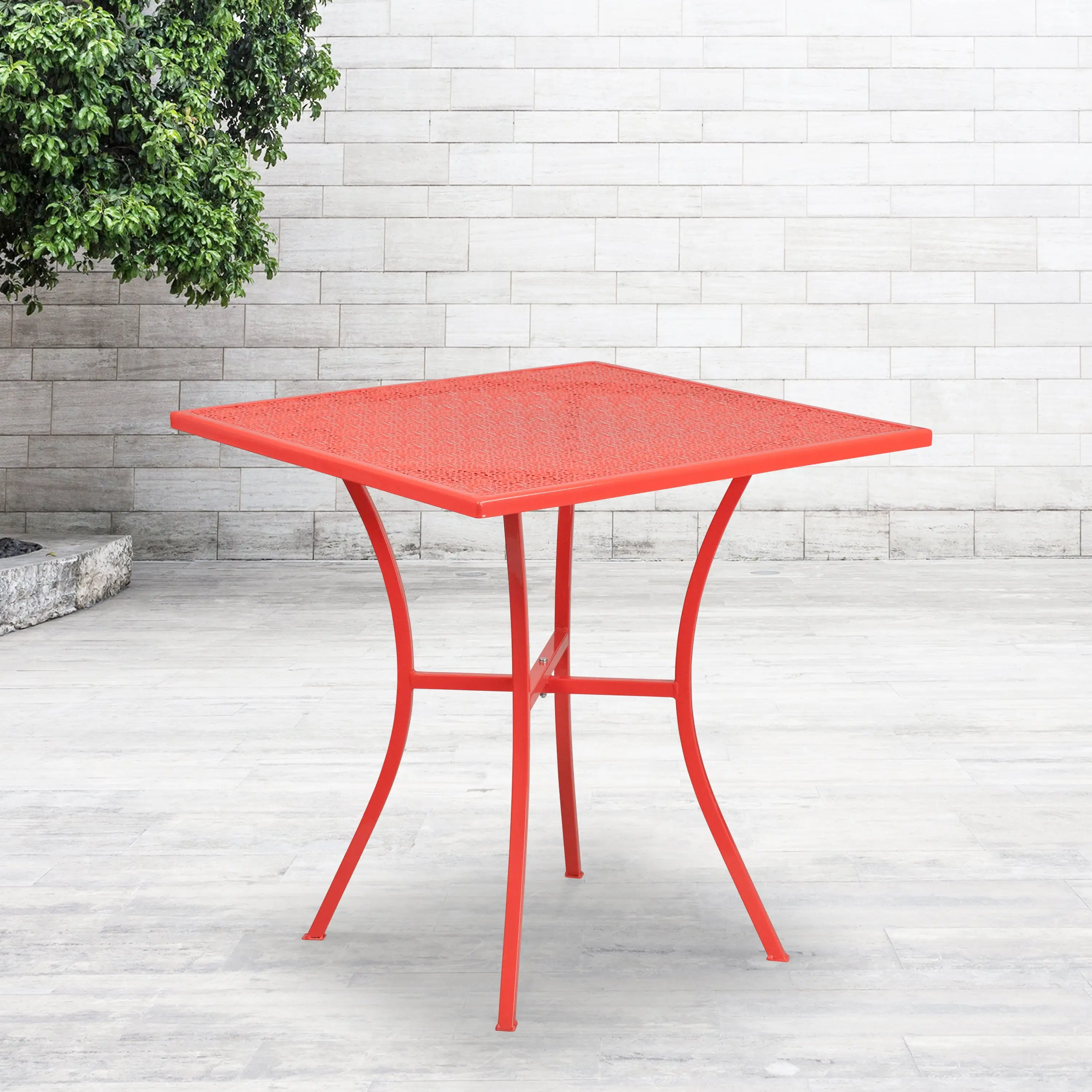 BizChair Commercial Grade 28 Square Coral Indoor-Outdoor Steel Patio Table