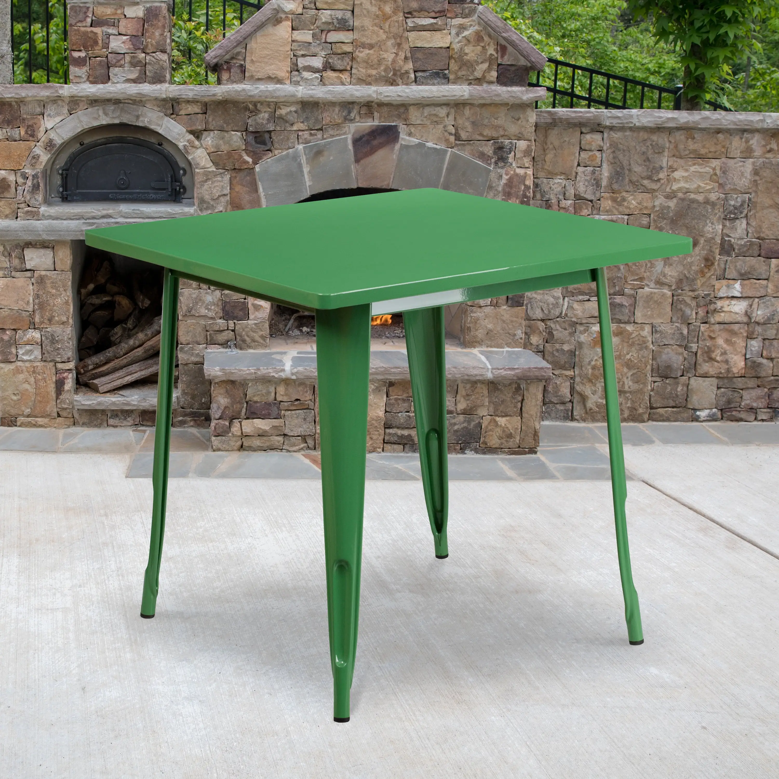 BizChair Commercial Grade 31.5 Square Green Metal Indoor-Outdoor Table