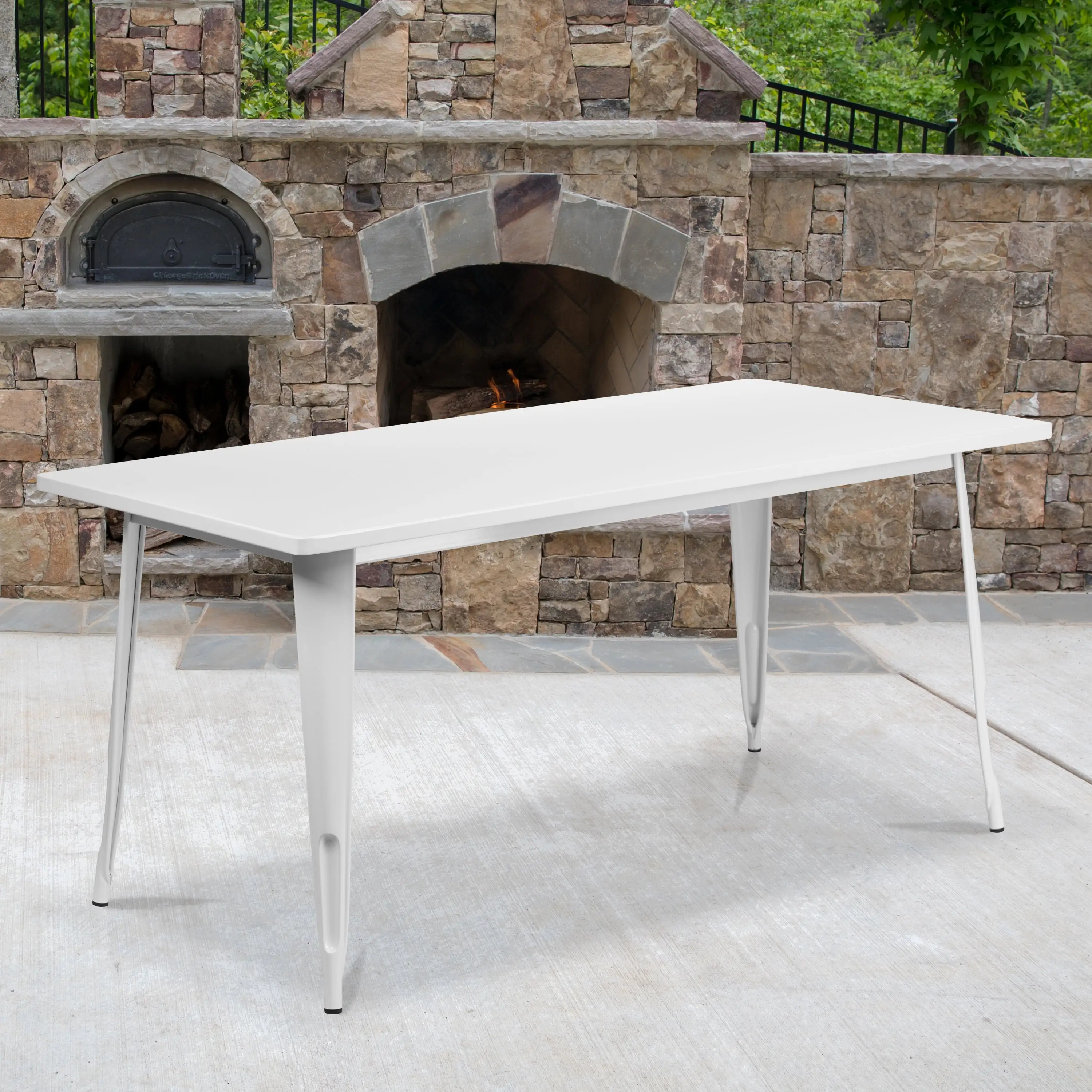 BizChair Commercial Grade 31.5 x 63 Rectangular White Metal Indoor-Outdoor Table