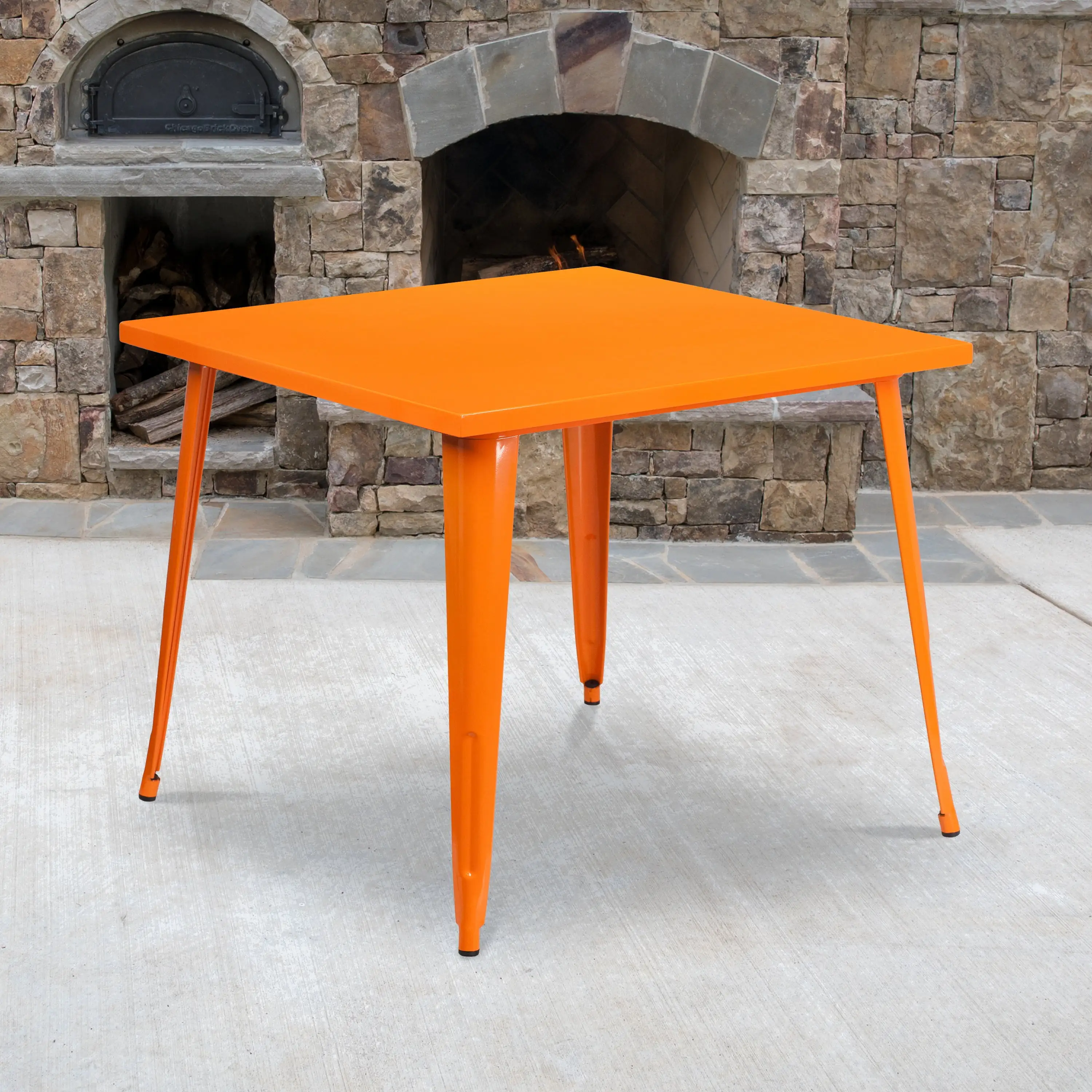 BizChair Commercial Grade 35.5 Square Orange Metal Indoor-Outdoor Table