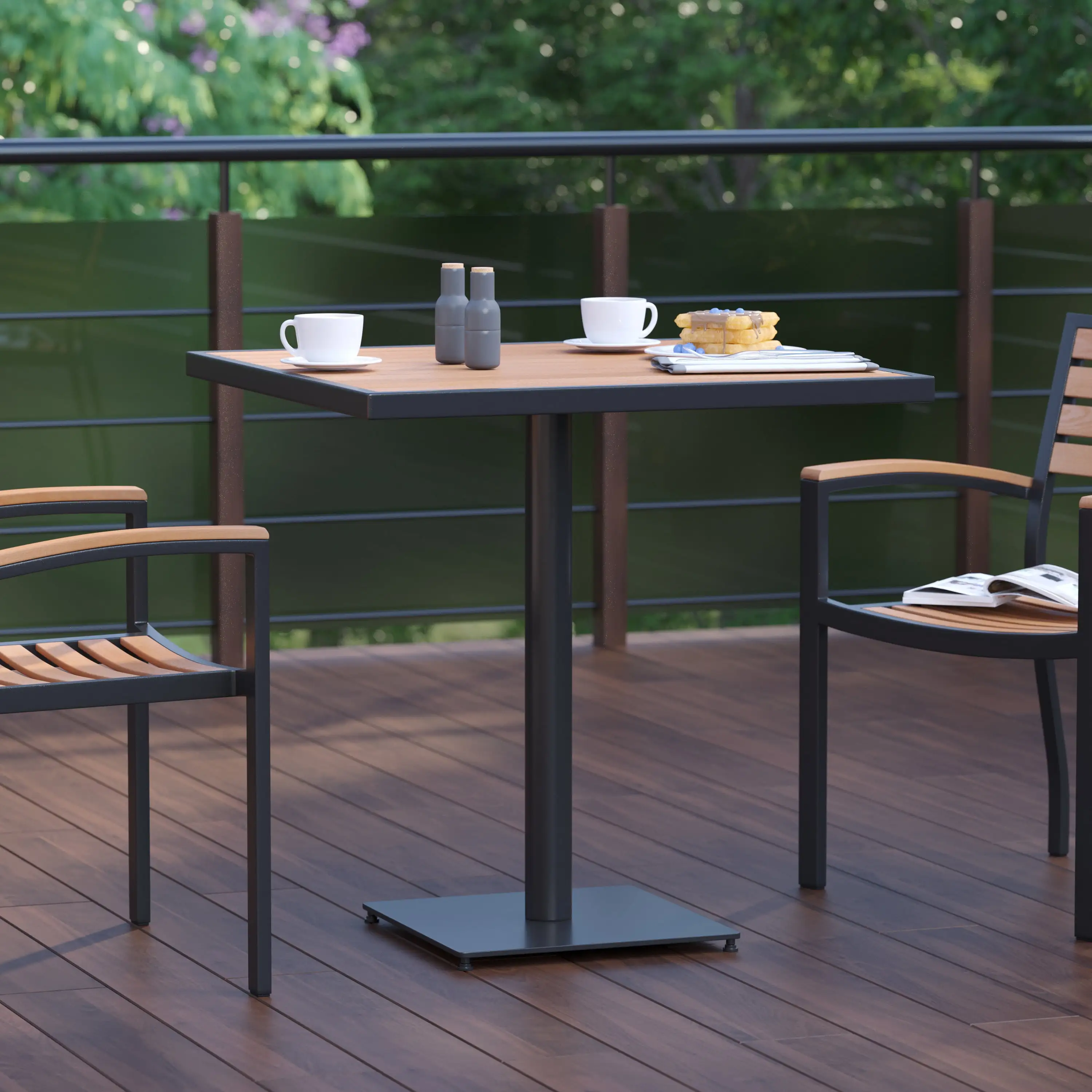 BizChair Outdoor Patio Bistro Dining Table with Faux Teak Poly Slats. 30 Square