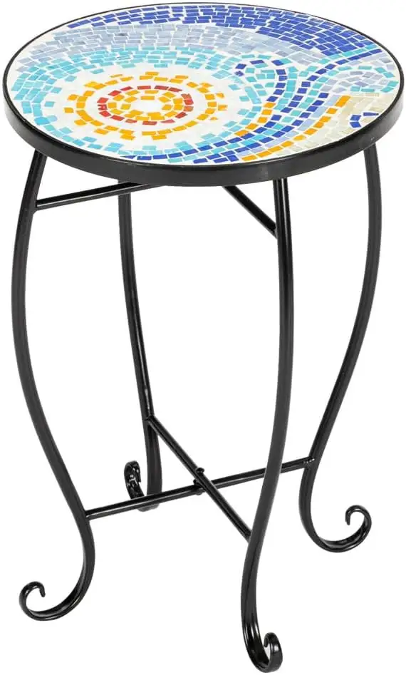 Blue Hawaiian Inlaid Color Glass Sun Mosaic Round Terrace Bistro Table