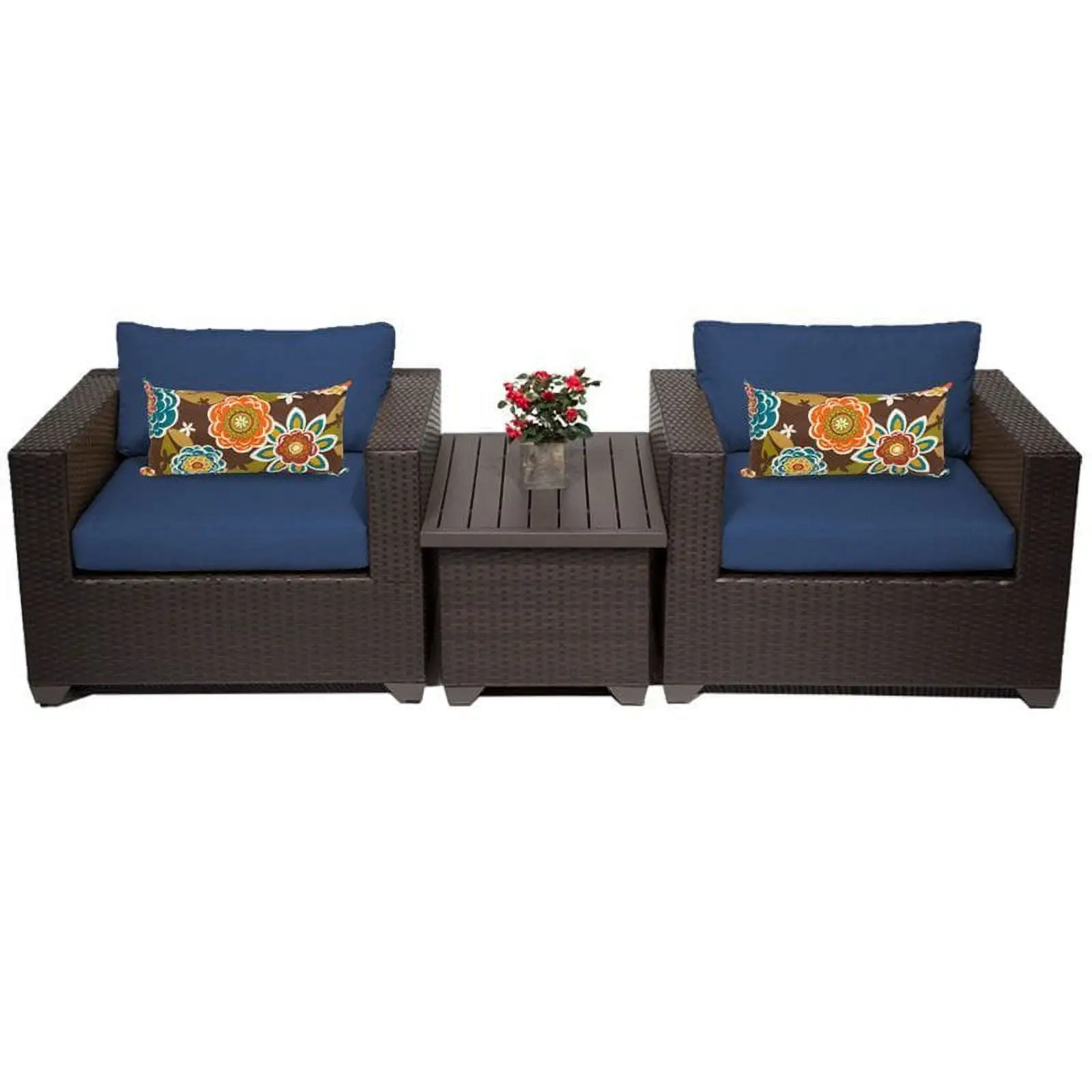 Bowery Hill 3 Piece Patio Wicker Conversation Set in Navy