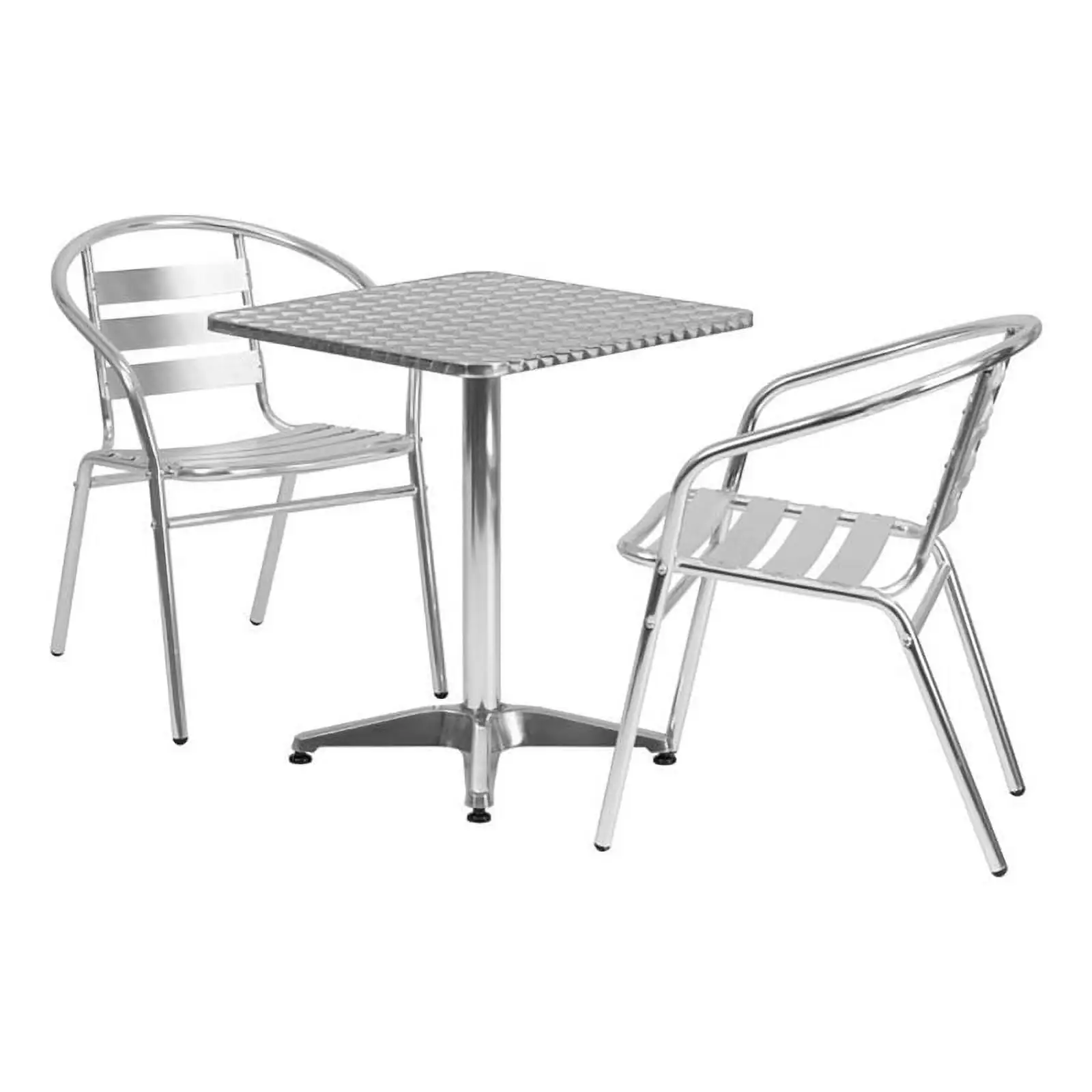 Bowery Hill 3 Piece Stainless Steel Square Patio Bistro Set in Aluminum Silver