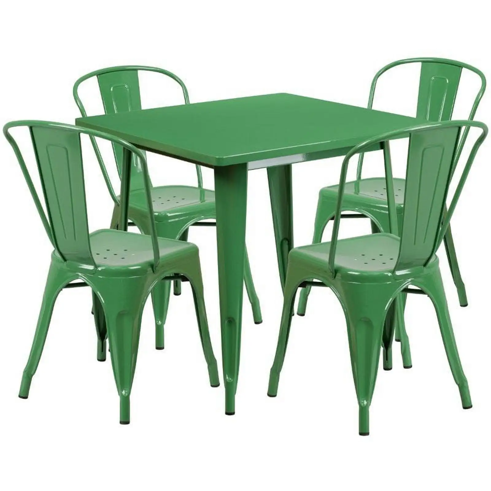 Bowery Hill 5 Piece Square Metal Dining Set in Green