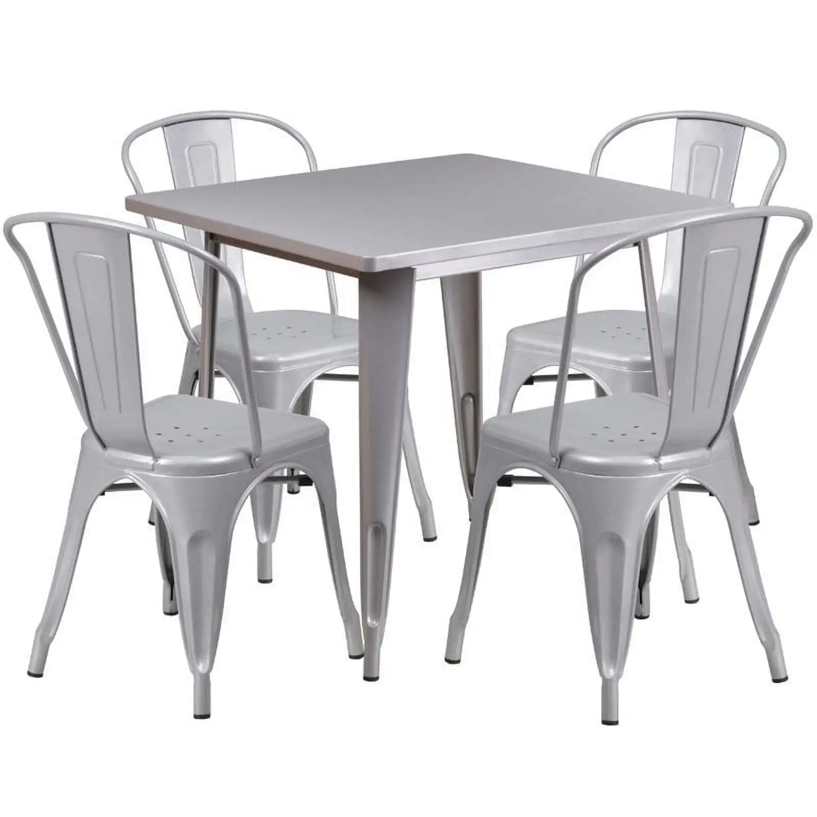 Bowery Hill 5 Piece Square Metal Dining Set in Silver