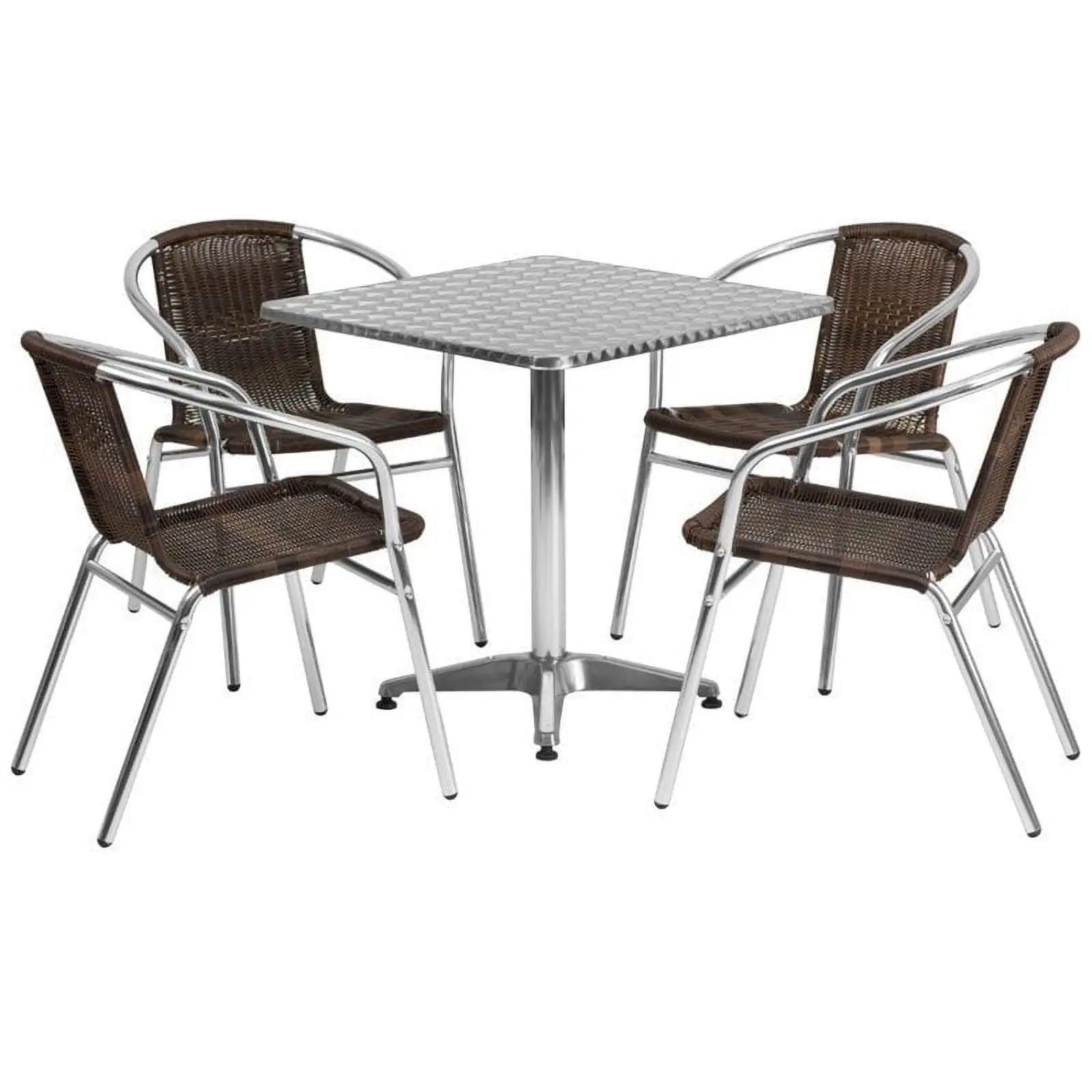 Bowery Hill 5 Piece Square Patio Dining Set in Aluminum and Brown