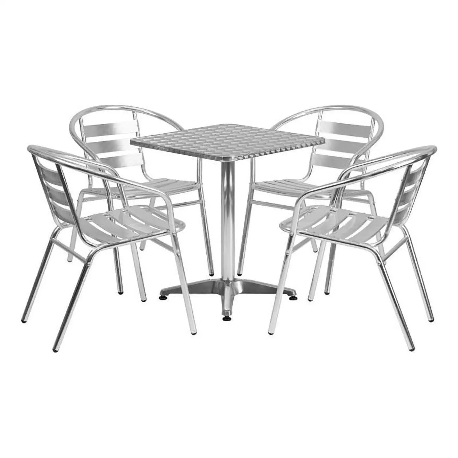 Bowery Hill 5 Piece Stainless Steel Square Patio Bistro Set in Aluminum Silver