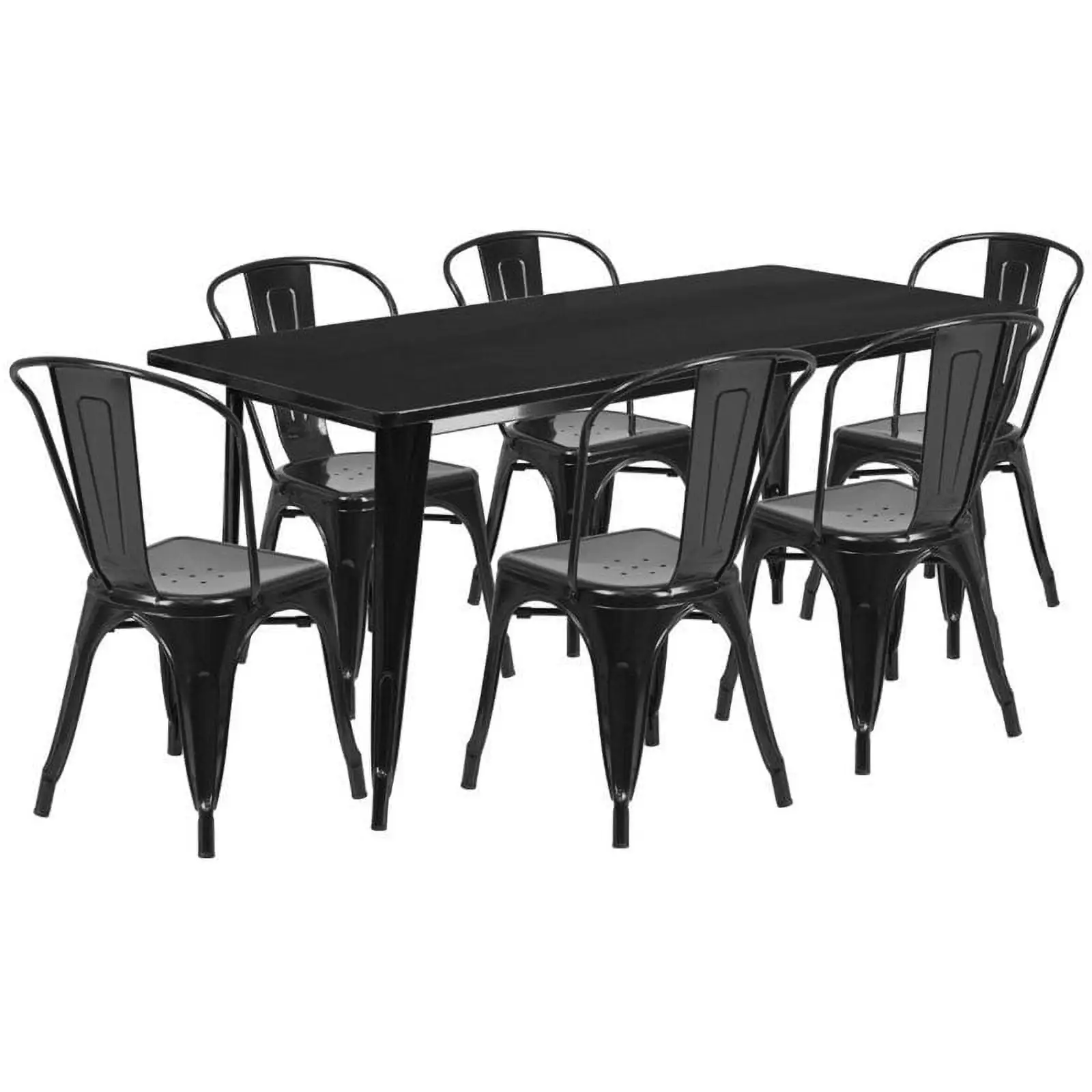 Bowery Hill 7 Piece Metal Dining Set in Black