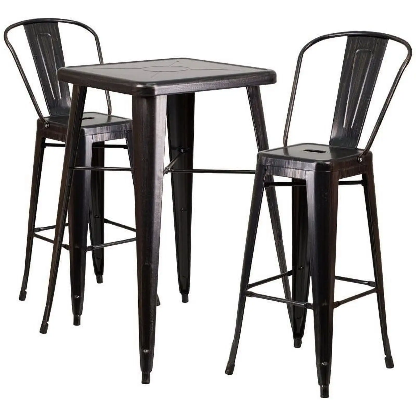 Bowery Hill Metal 3 Piece Bar Table Set in Black-Antique Gold