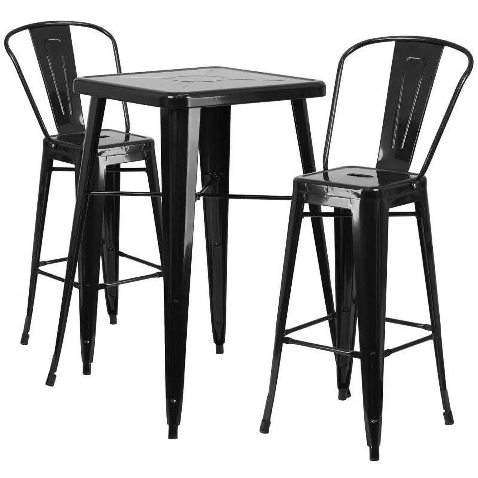 Bowery Hill Metal 3 Piece Bar Table Set in Black