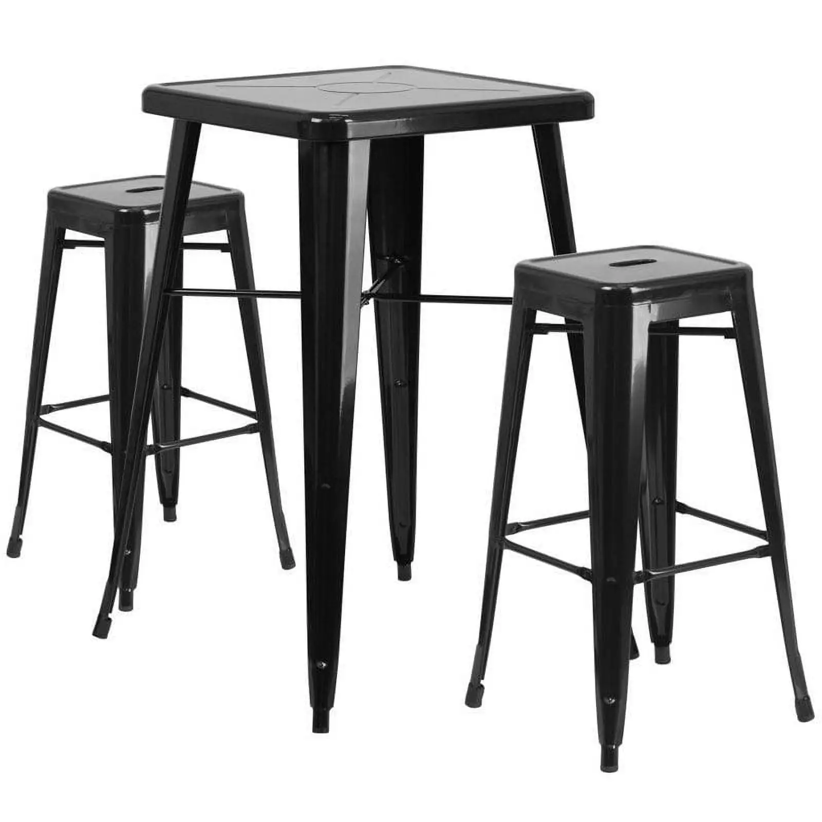 Bowery Hill Metal 3 Piece Bar Table Set in Black