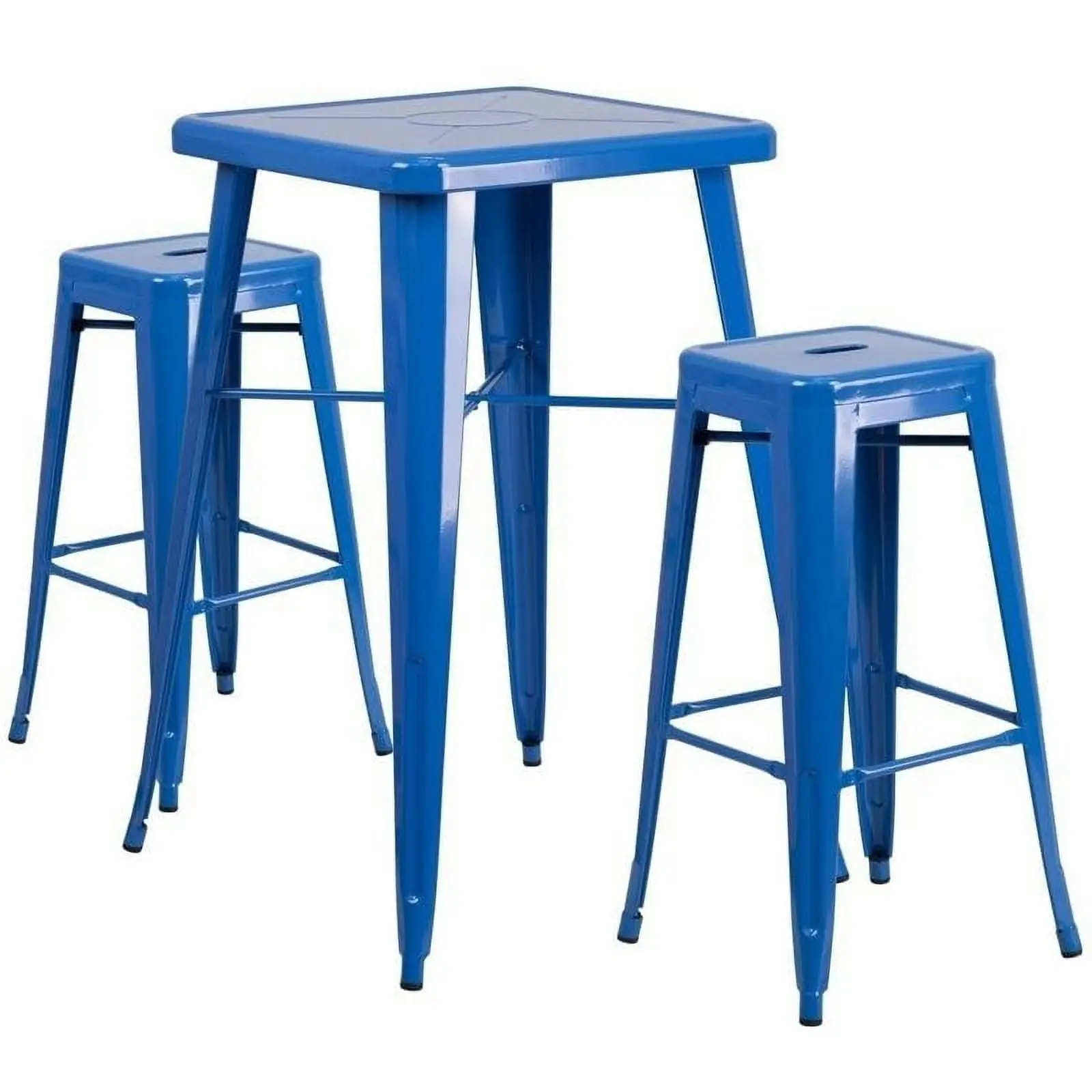 Bowery Hill Metal 3 Piece Bar Table Set in Blue