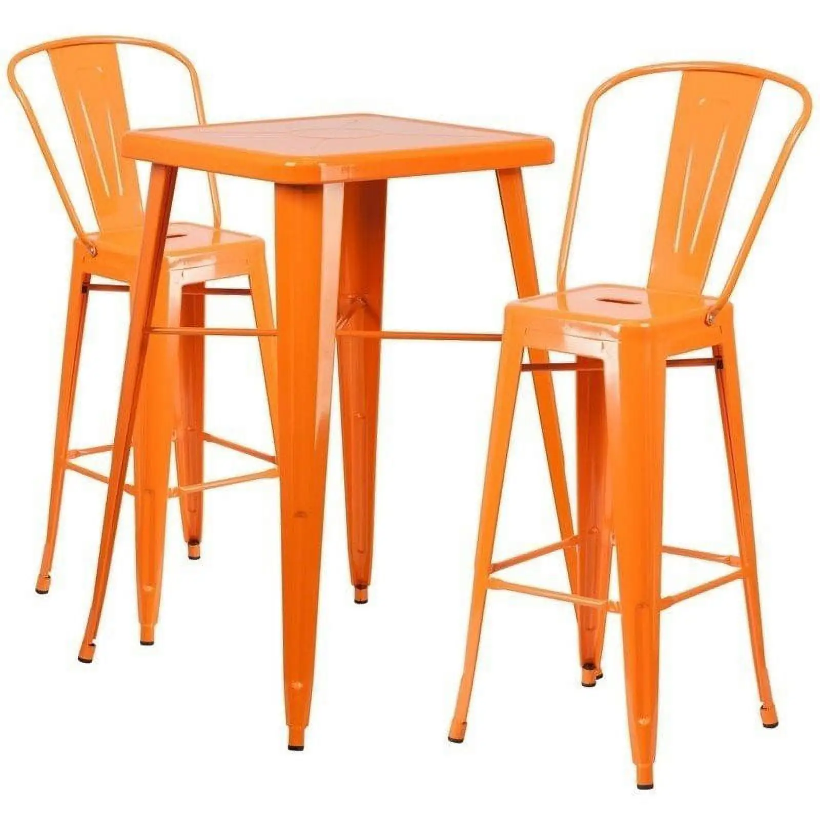 Bowery Hill Metal 3 Piece Bar Table Set in Orange