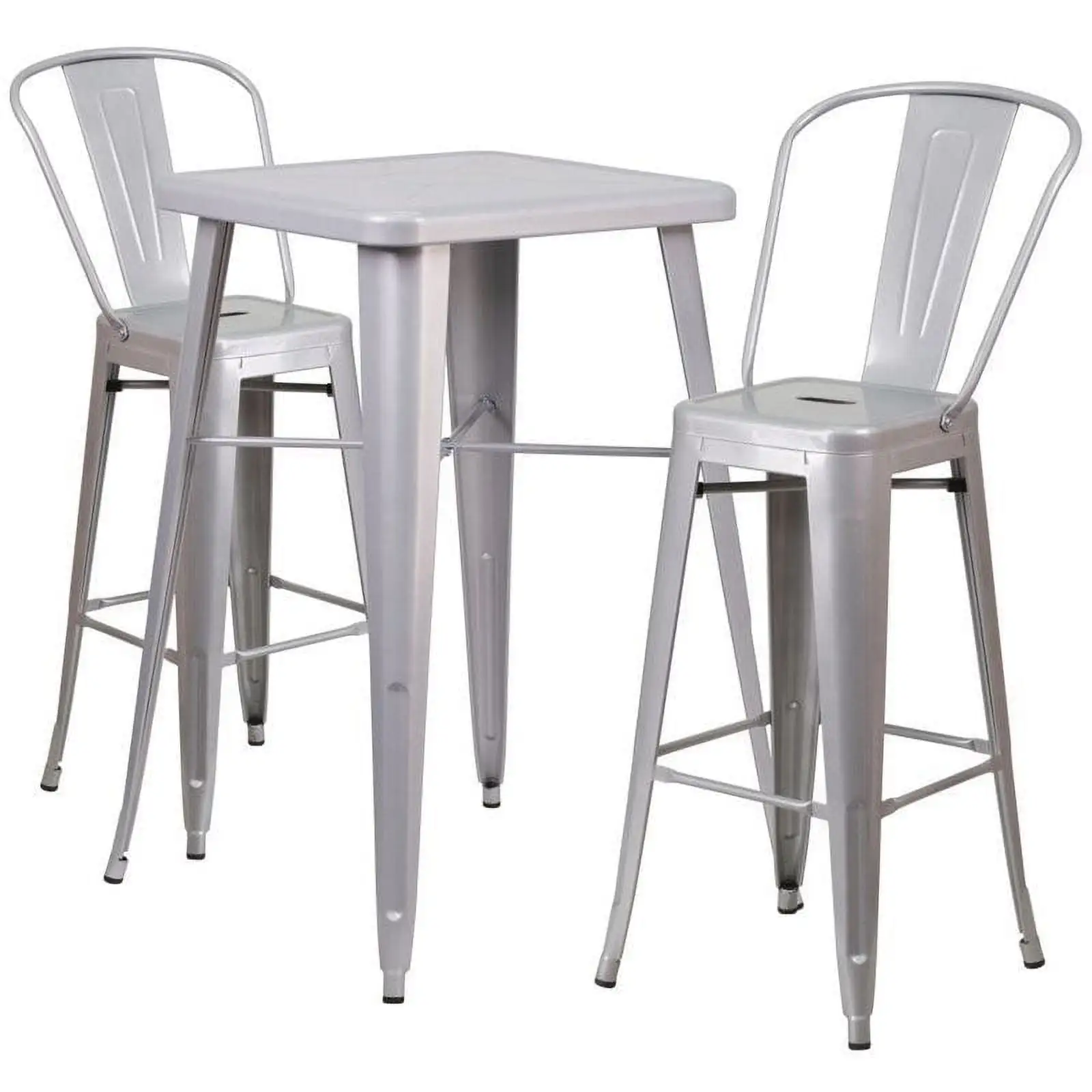 Bowery Hill Metal 3 Piece Bar Table Set in Silver