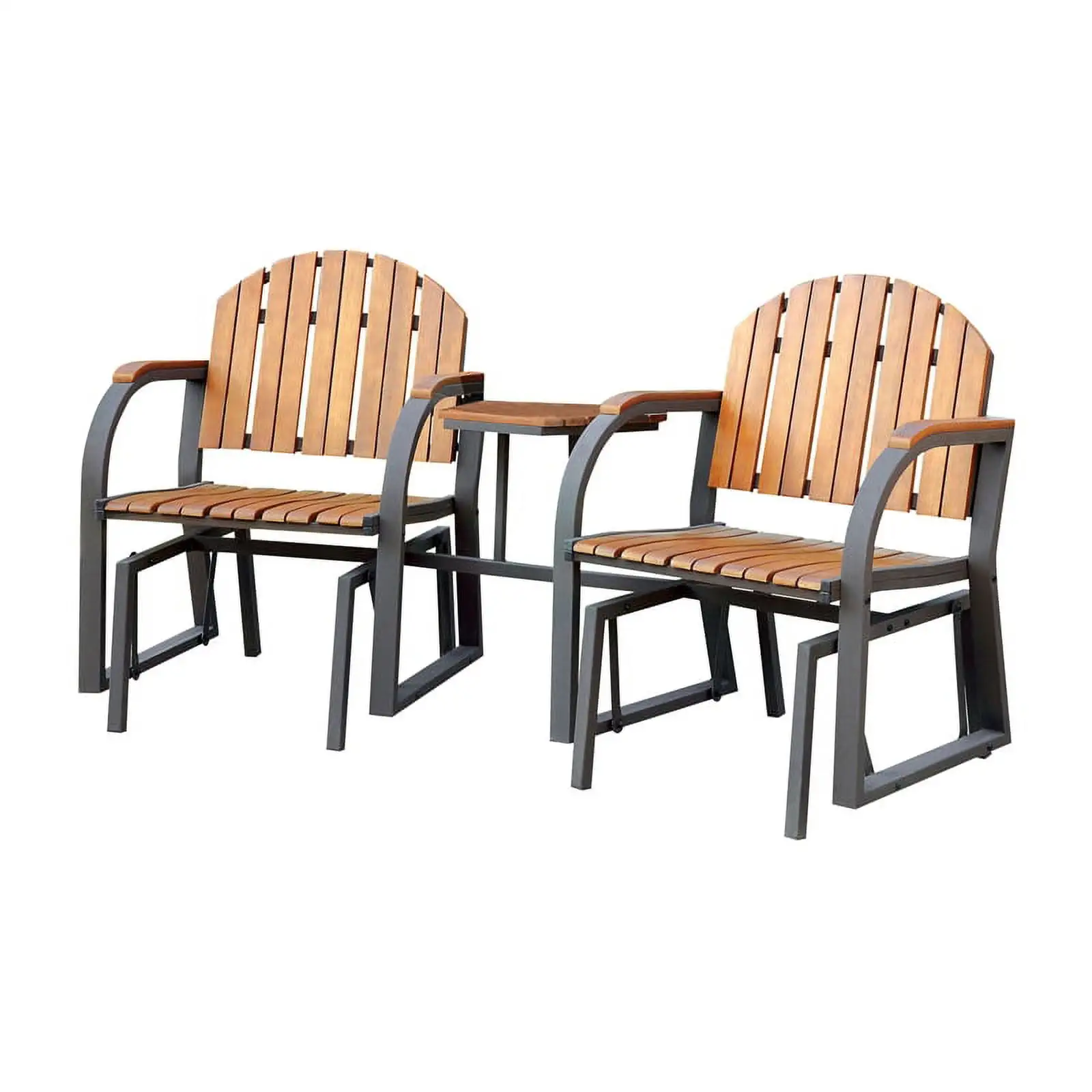 Bowery Hill Transitional Metal 3-Piece Patio Rocker Conversation Set in Oak