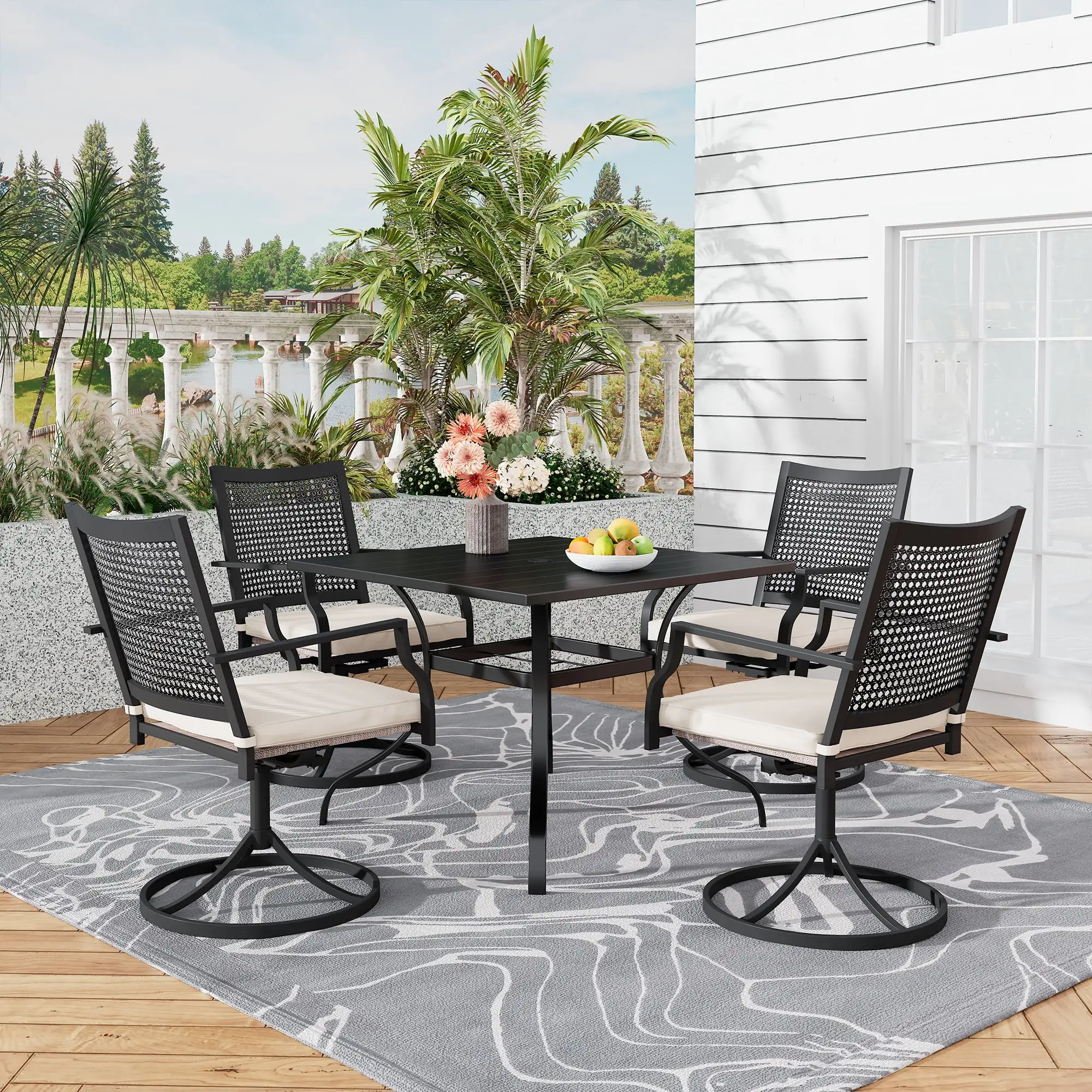 Boyel Living 5 Piece Outdoor Patio Metal Dining Set. 4Pcs Cushioned Swivel Chairs and 36 Square Table Set Patio Furniture Sets for Garden. Yard. Balcony