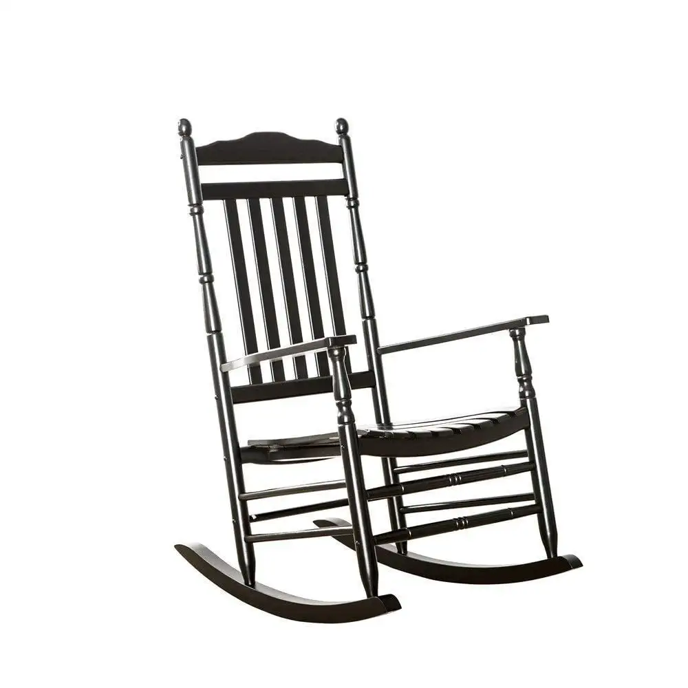 BplusZ Outdoor Wooden Rocking Chair for Patio and Porch - Traditional Indoor Outside Furniture Rocker for Lawn. Backyard and Garden. Black