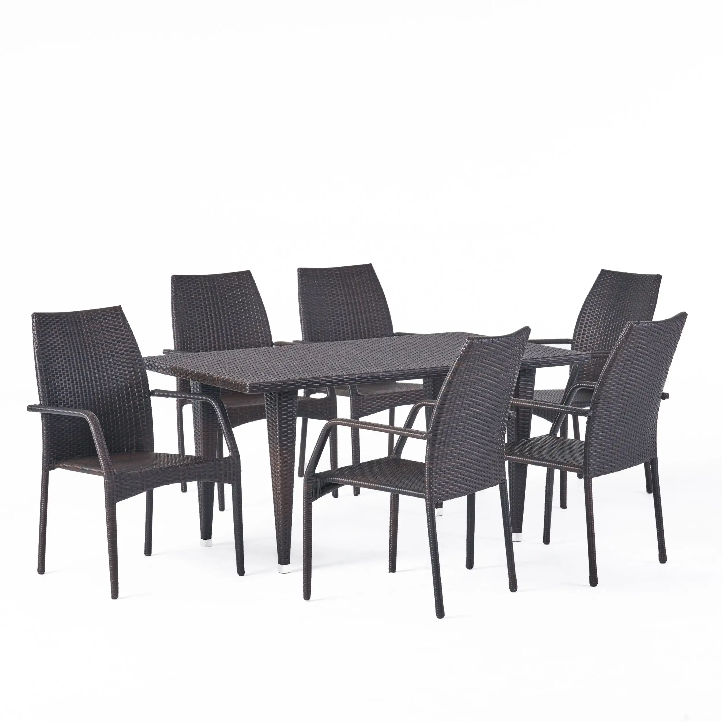 Brewer 7 Piece Outdoor Wicker Dining Set. Multi Brown