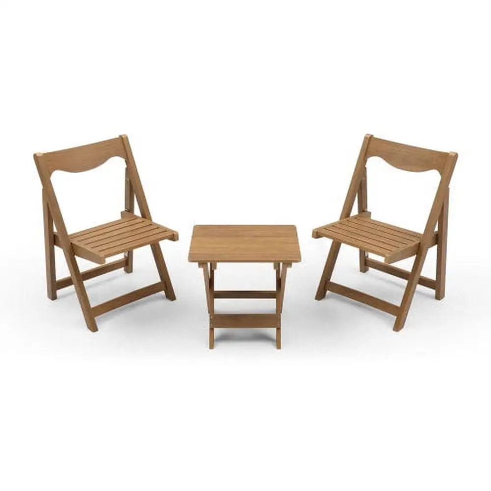 Buumin HIPS Material Outdoor Bistro Set Foldable Small Table and Chair Set with 2 Chairs and Rectangular Table. Teak