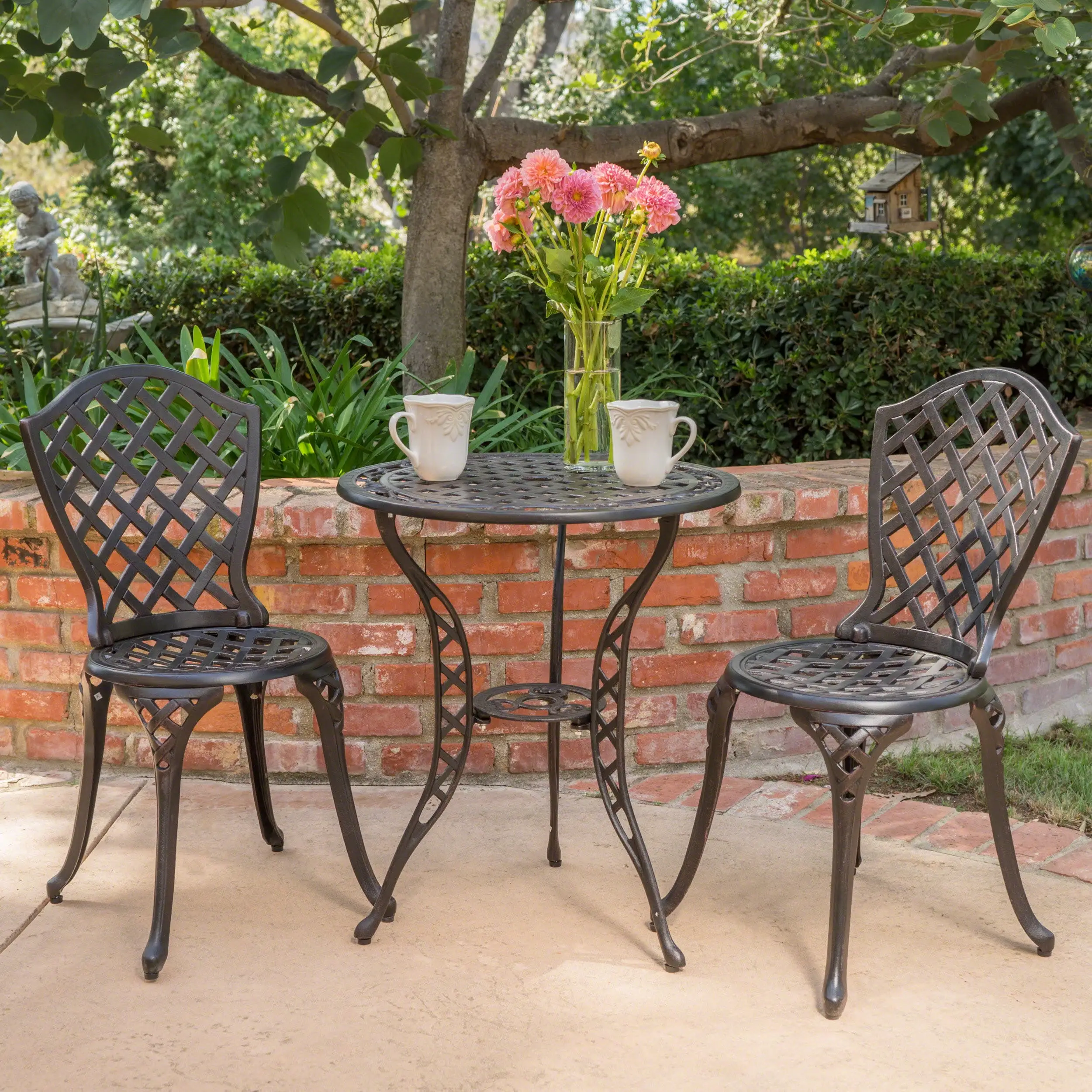 Caf-Ole Outdoor Bistro Set. Black with Bronze