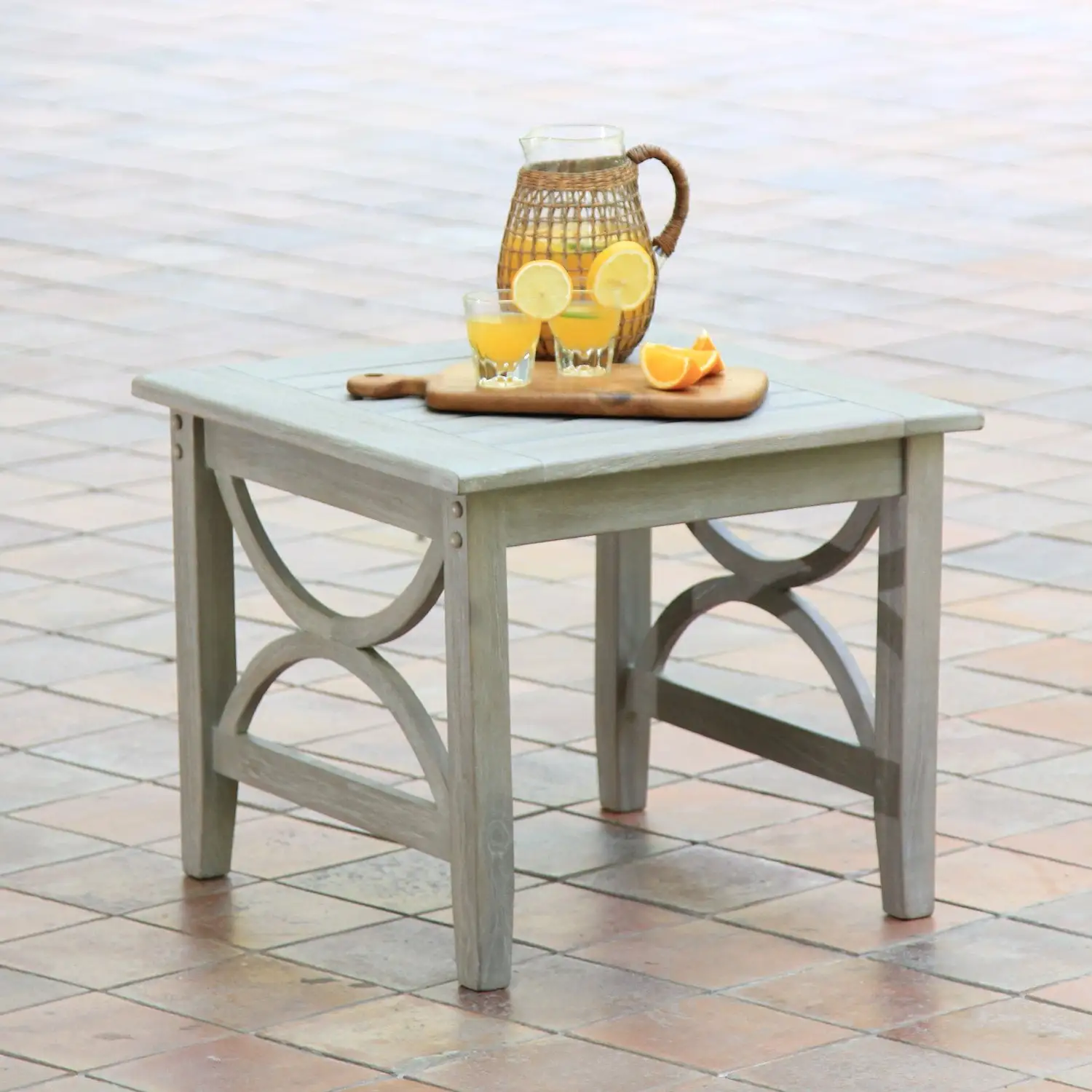 Cambridge Casual Abbington Teak Patio Square Side Table. Weathered Gray