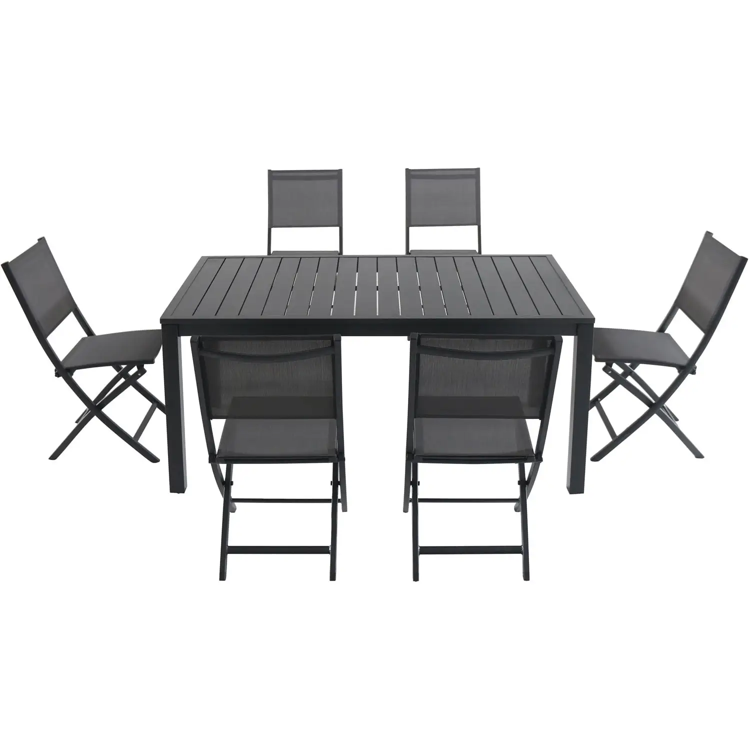 Cambridge Naples 7-Piece Outdoor Dining Set with 6 Sling Folding Chairs in Gray and 63 W x 35 Table