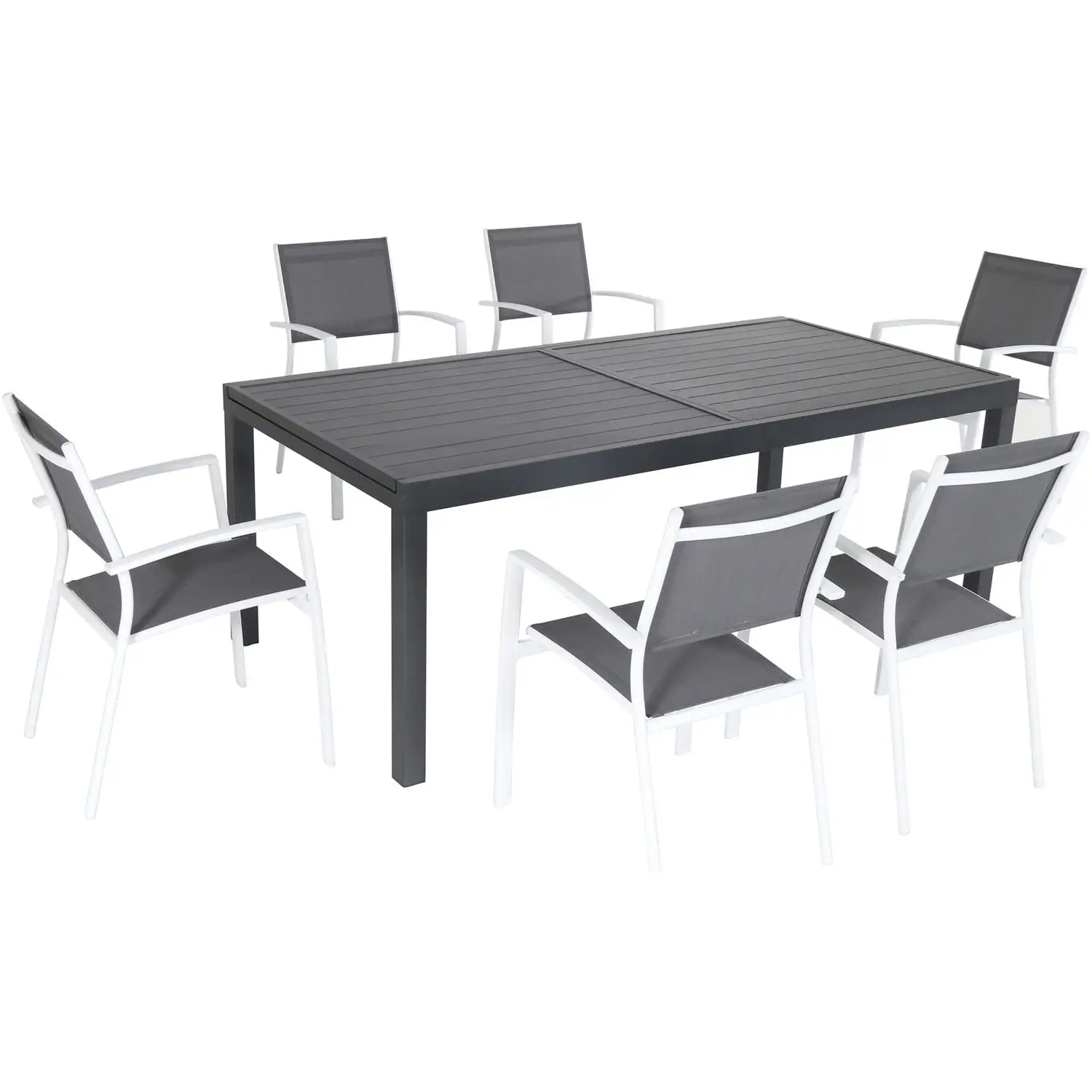 Cambridge Nova 7-Piece Outdoor Dining Set with 6 Sling Chairs in Gray/White and a 40 x 118 Expandable Dining Table